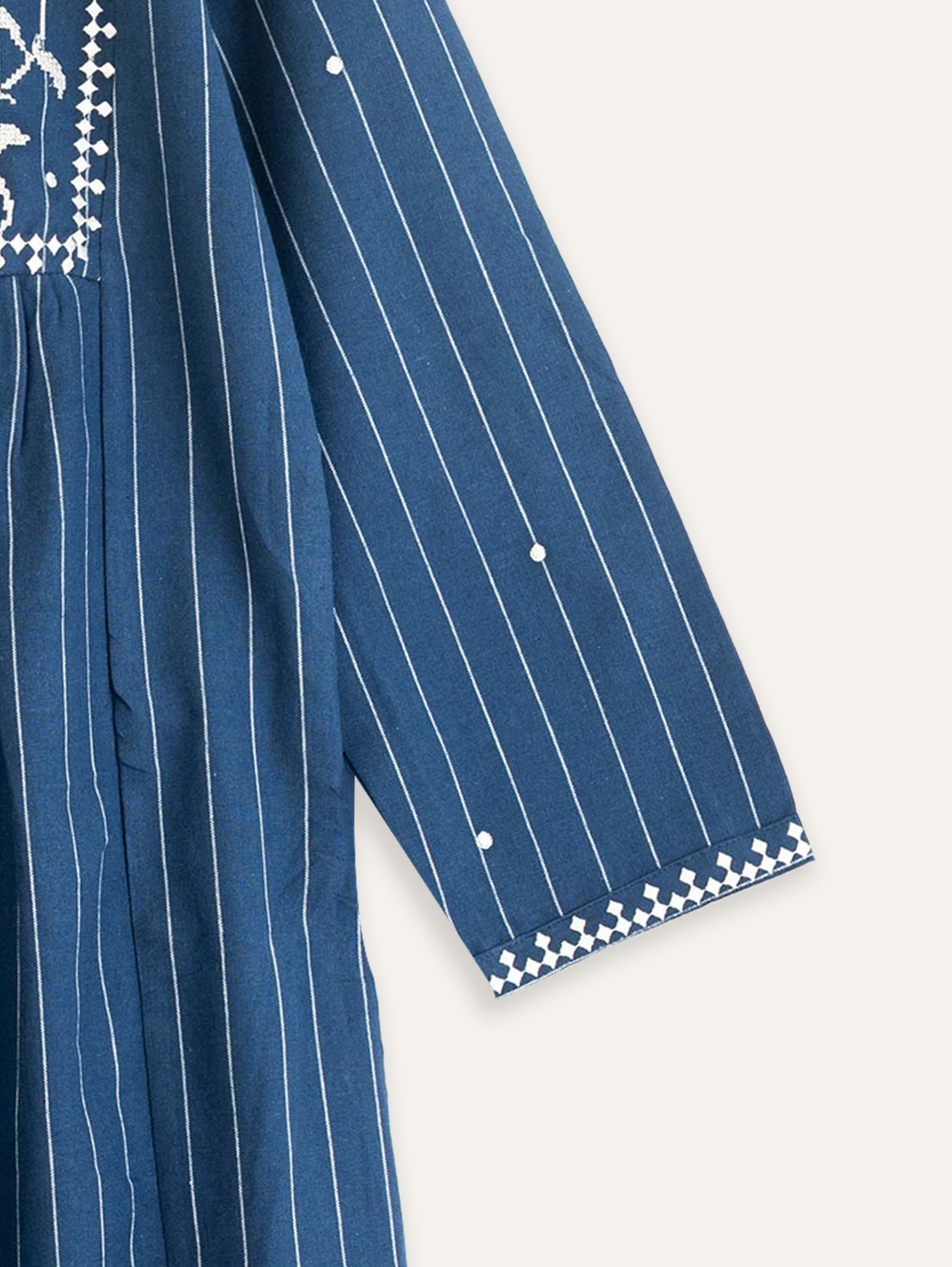 Tashi Cotton Flax Embroidered A-Line Kurta