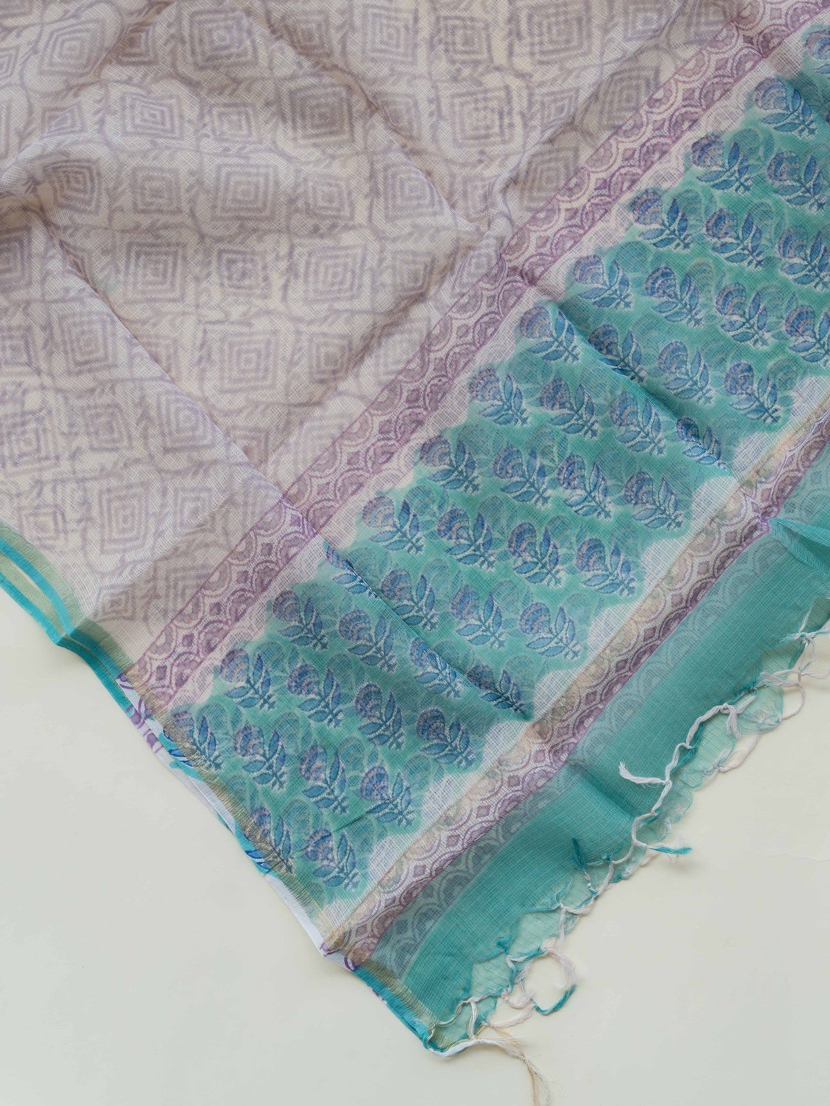 Lamiha Kota Doria Block Printed Unstitched Suit Set - 3 Piece - AINA