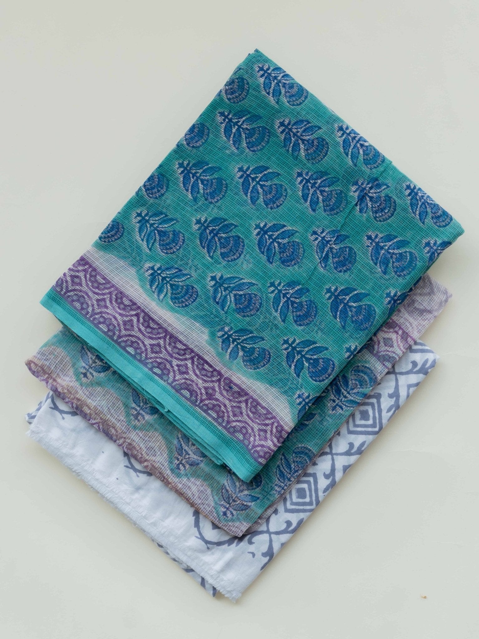 Lamiha Kota Doria Block Printed Unstitched Suit Set - 3 Piece - AINA