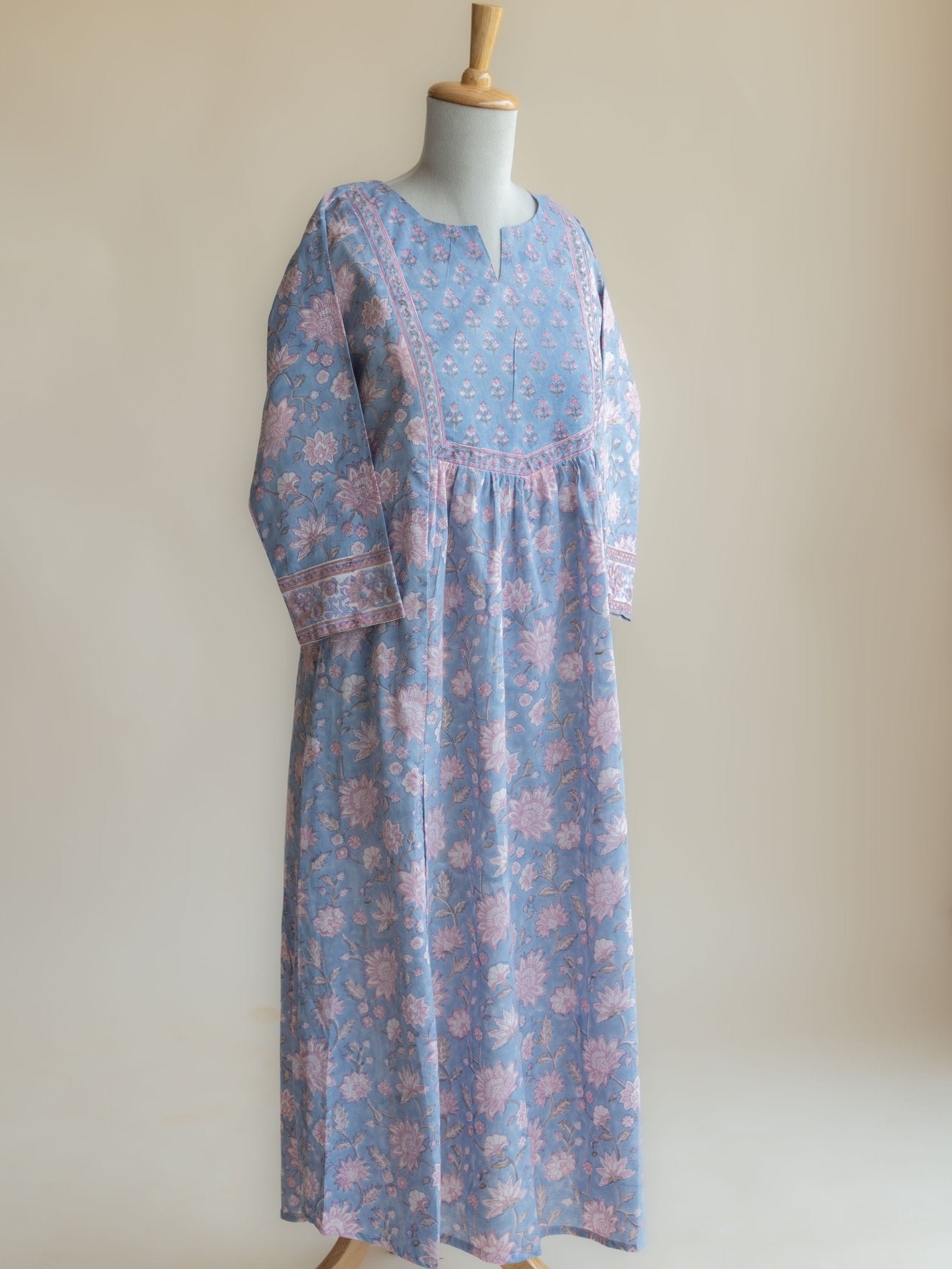 Layana Cotton Block Printed A - line Kurta - AINA
