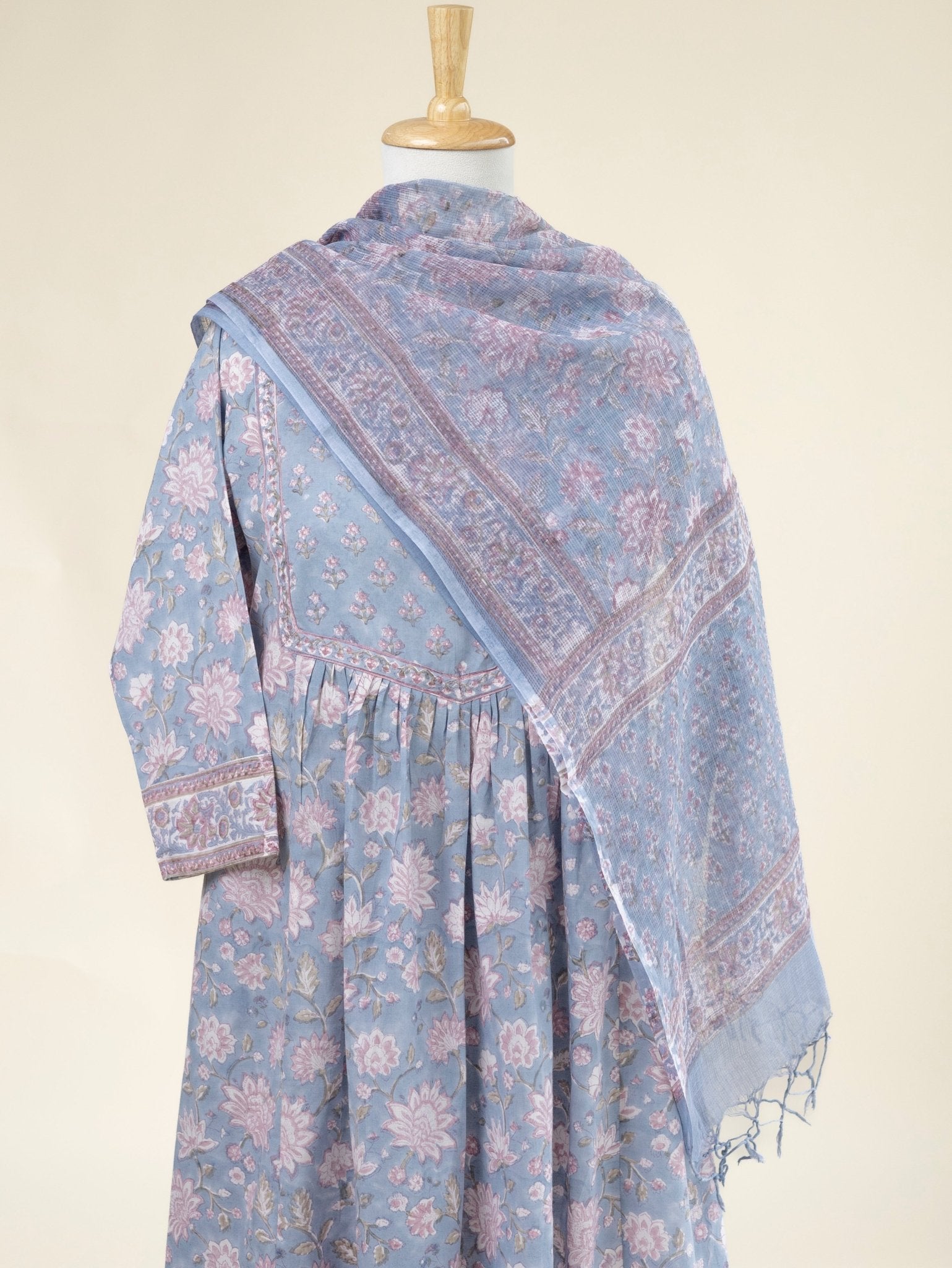 Layana Kota Doria Block Printed Dupatta - AINA