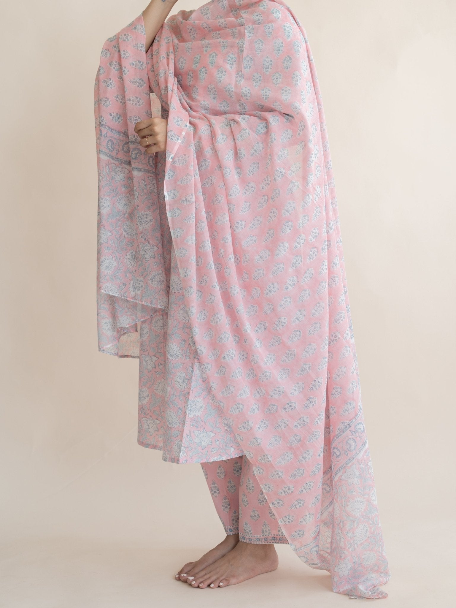 Layth Cotton Block Printed A - Line Suit Set - AINA