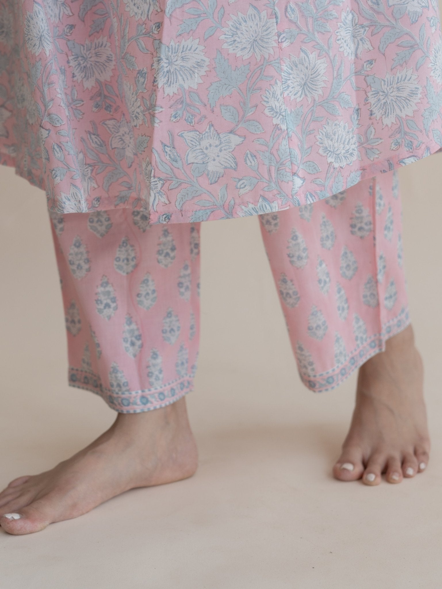 Layth Cotton Block Printed A - Line Suit Set - AINA