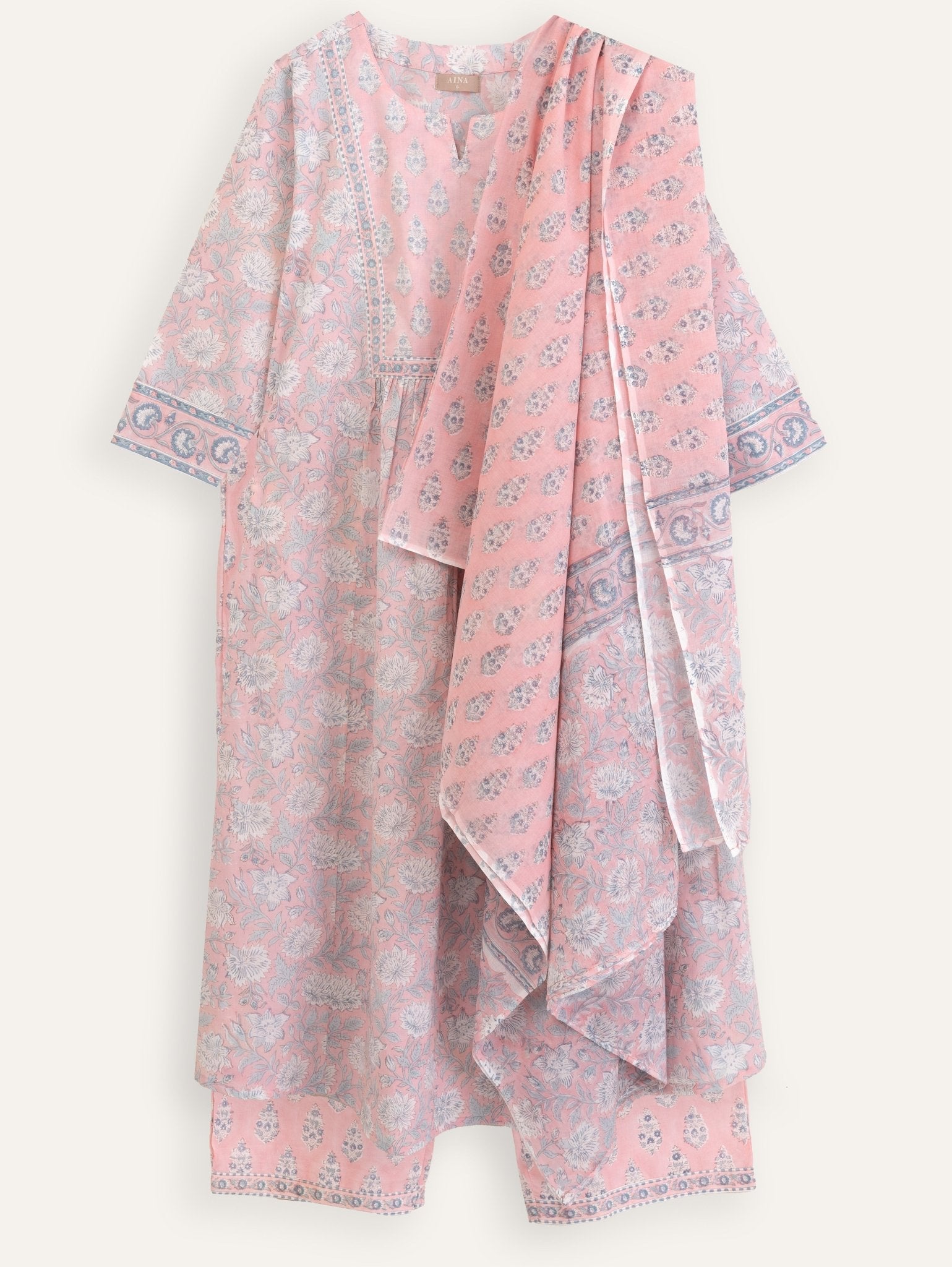 Layth Cotton Block Printed A - Line Suit Set - AINA
