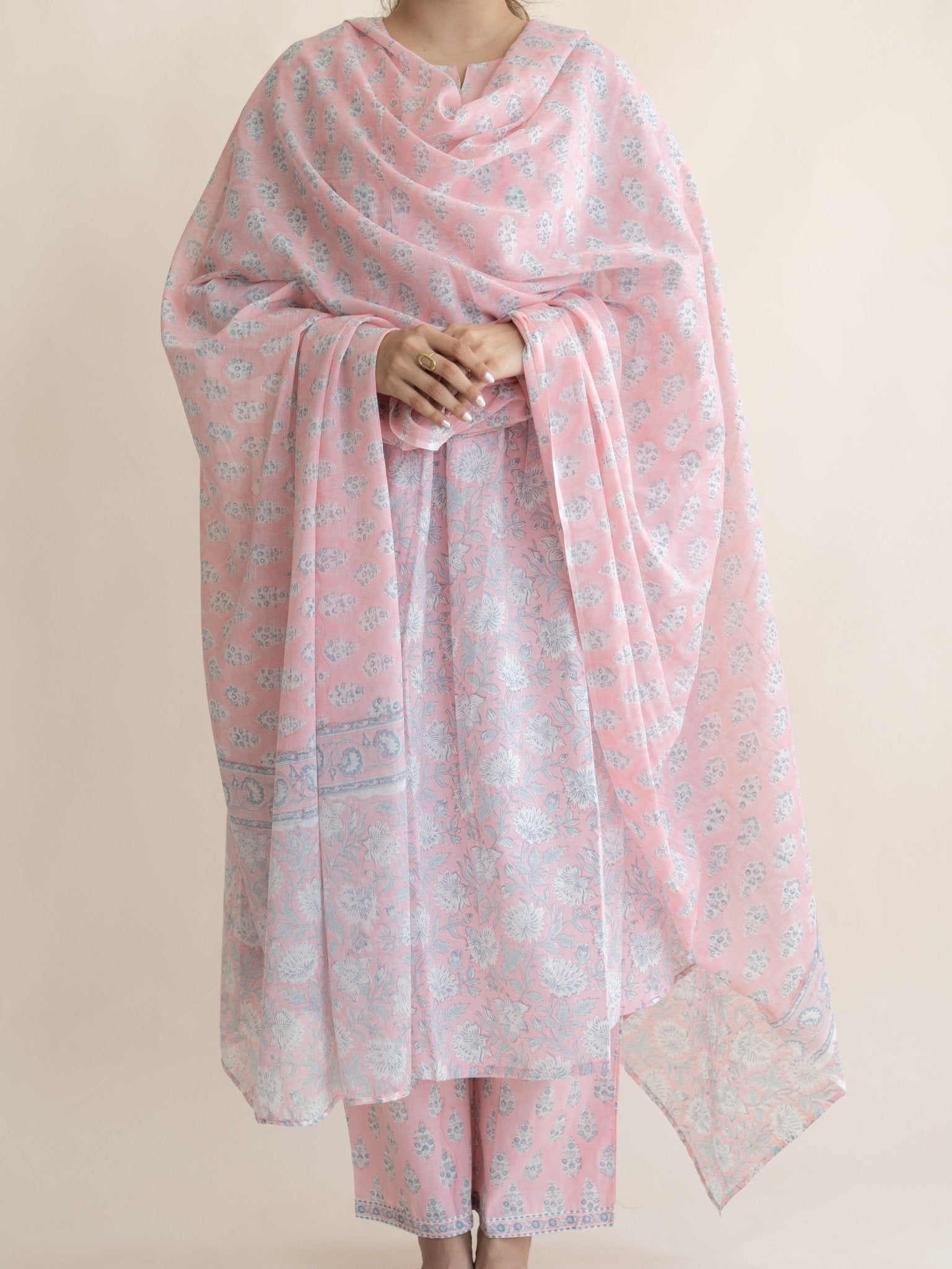 Layth Cotton Block Printed A - Line Suit Set - AINA