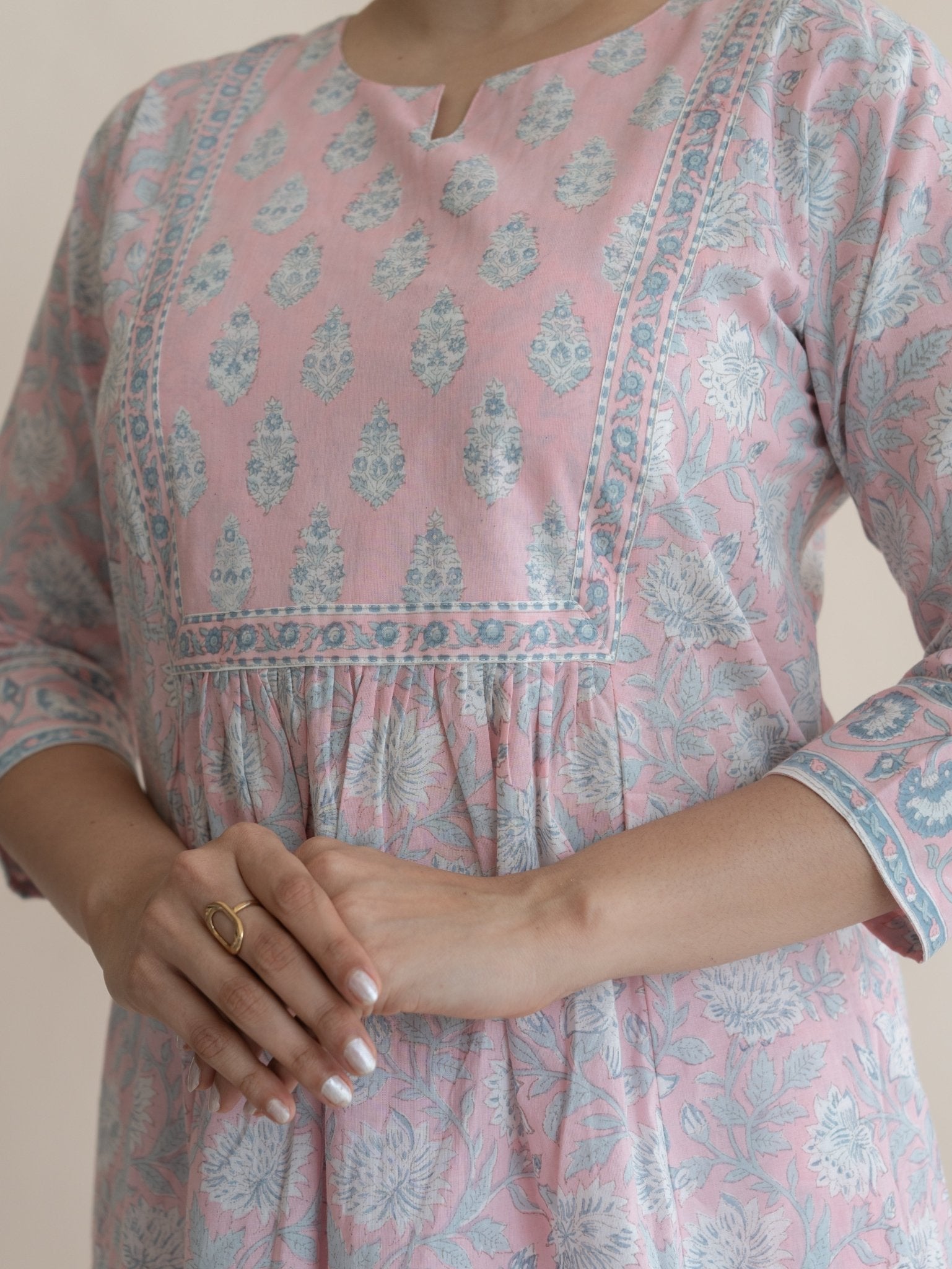 Layth Cotton Block Printed A - Line Suit Set - AINA