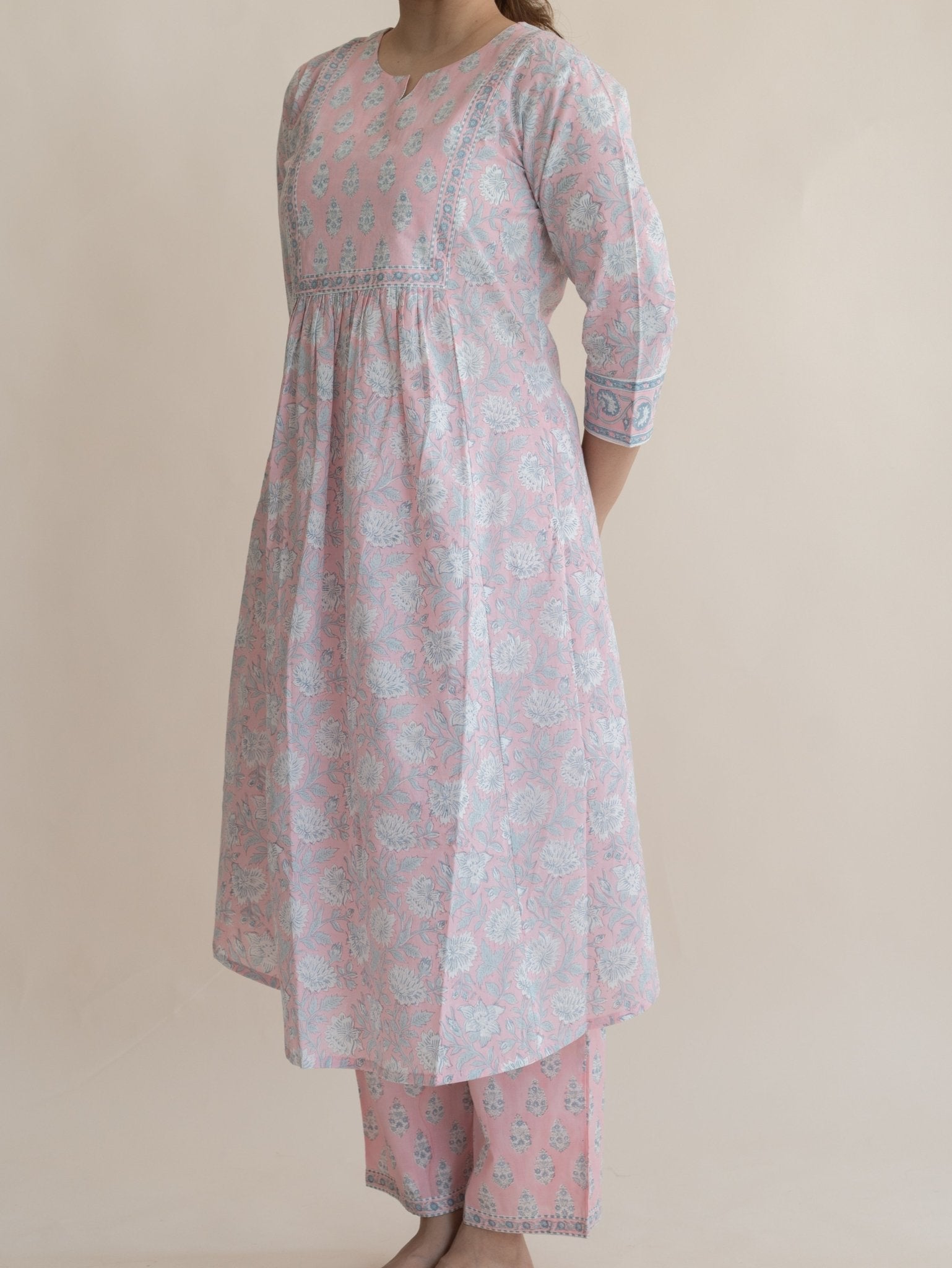 Layth Cotton Block Printed A - Line Suit Set - AINA