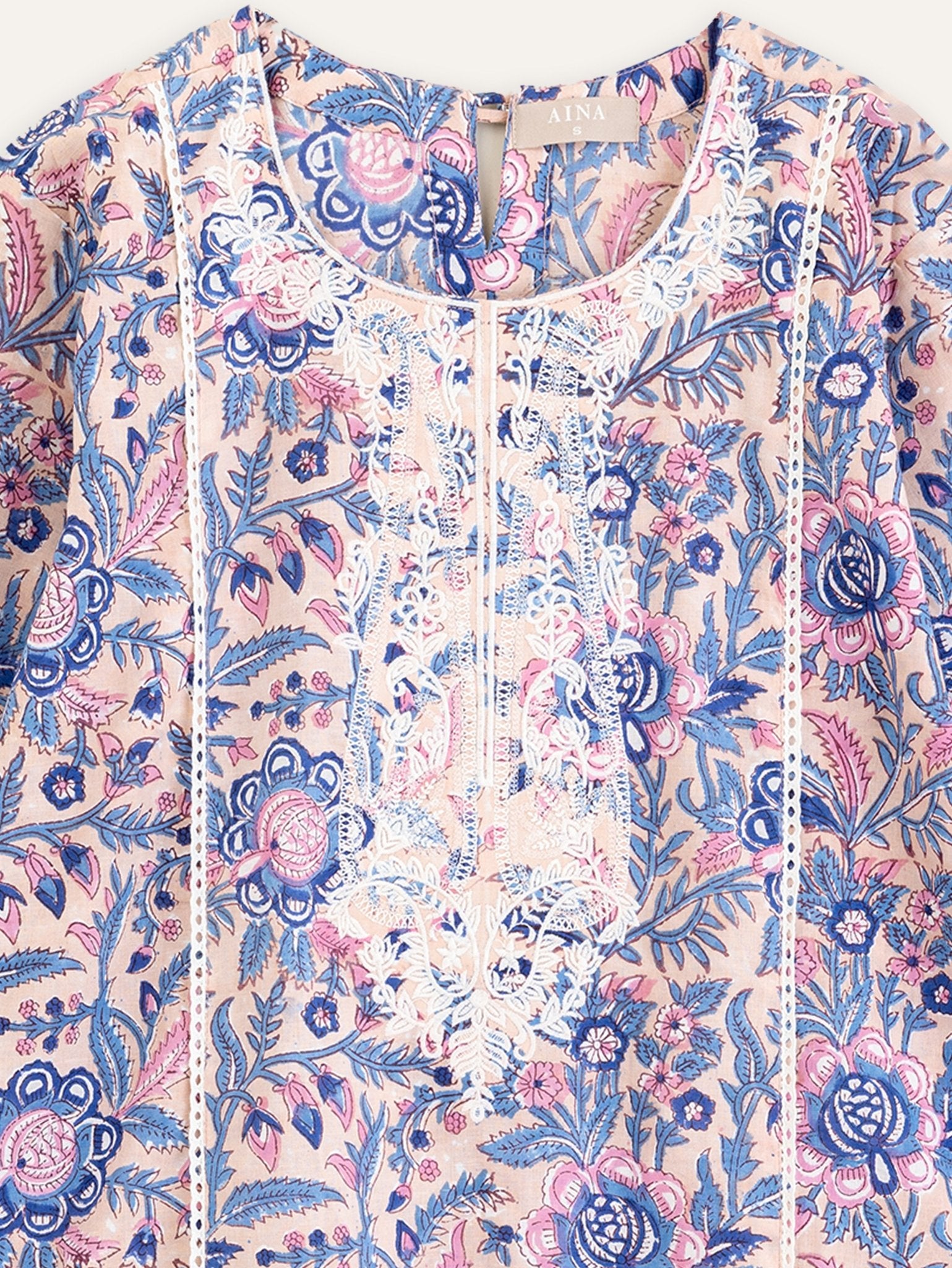 Leela Cotton Embroidered Block Printed Straight Kurta - AINA