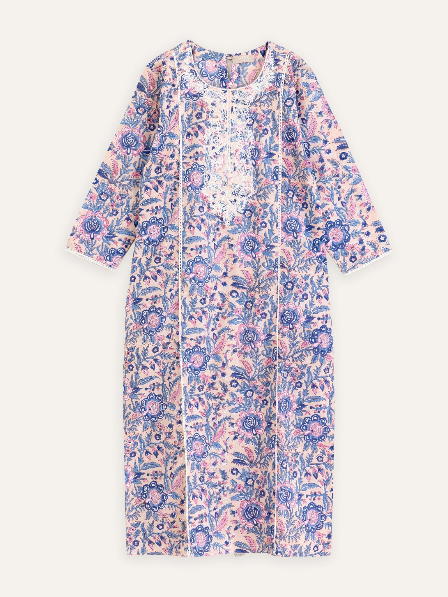 Leela Cotton Embroidered Block Printed Straight Kurta - AINA