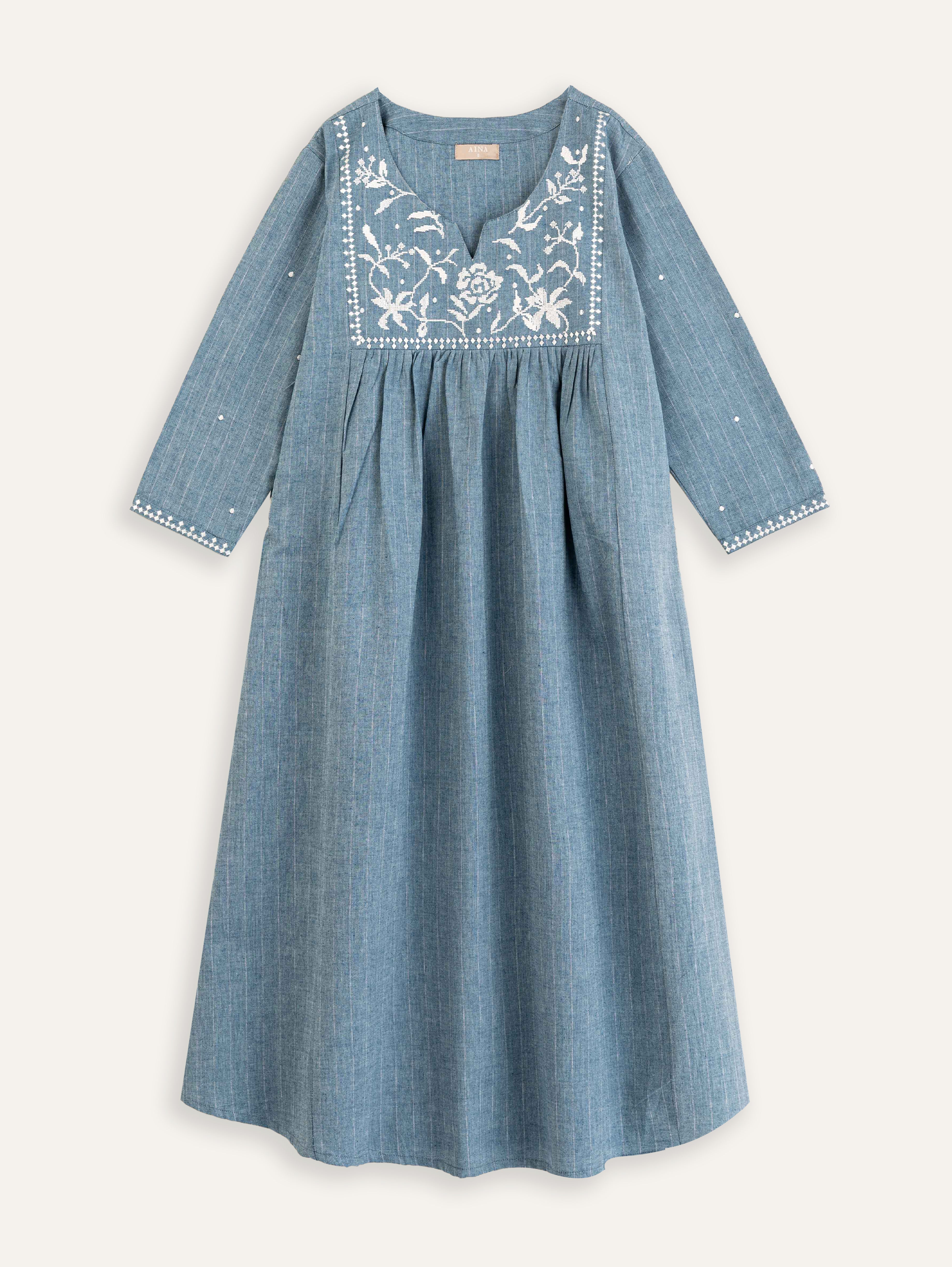 Sarjana Cotton Flax Embroidered A-Line Kurta