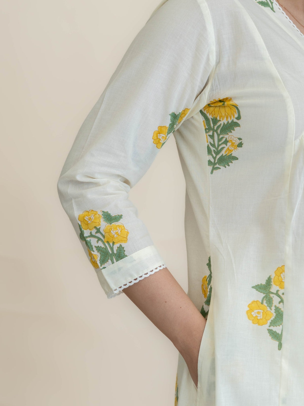 Lisha Cotton Block Printed A-Line Suit Set - AINA