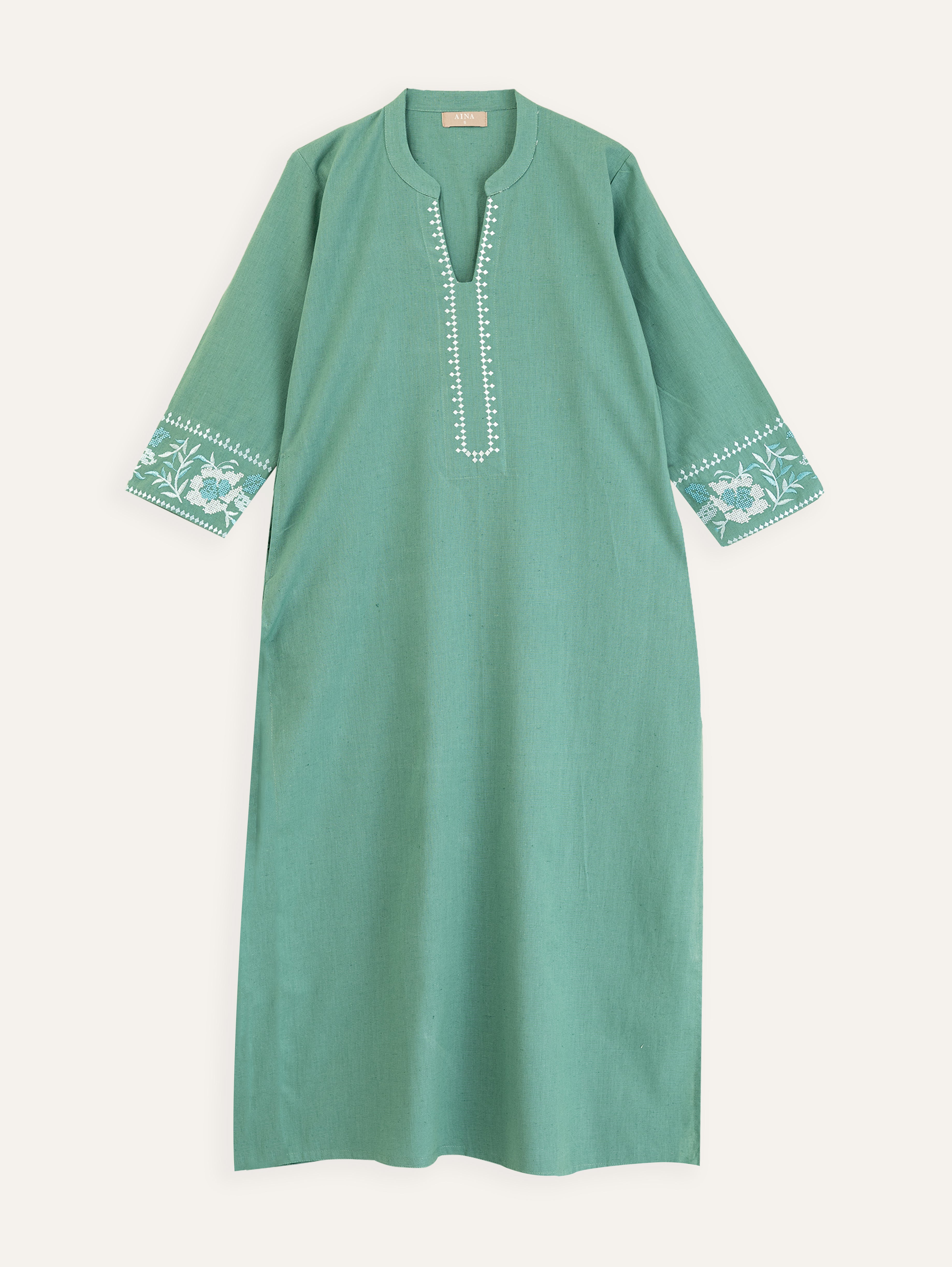 Thrishna Cotton Flax Embroidered Straight Kurta