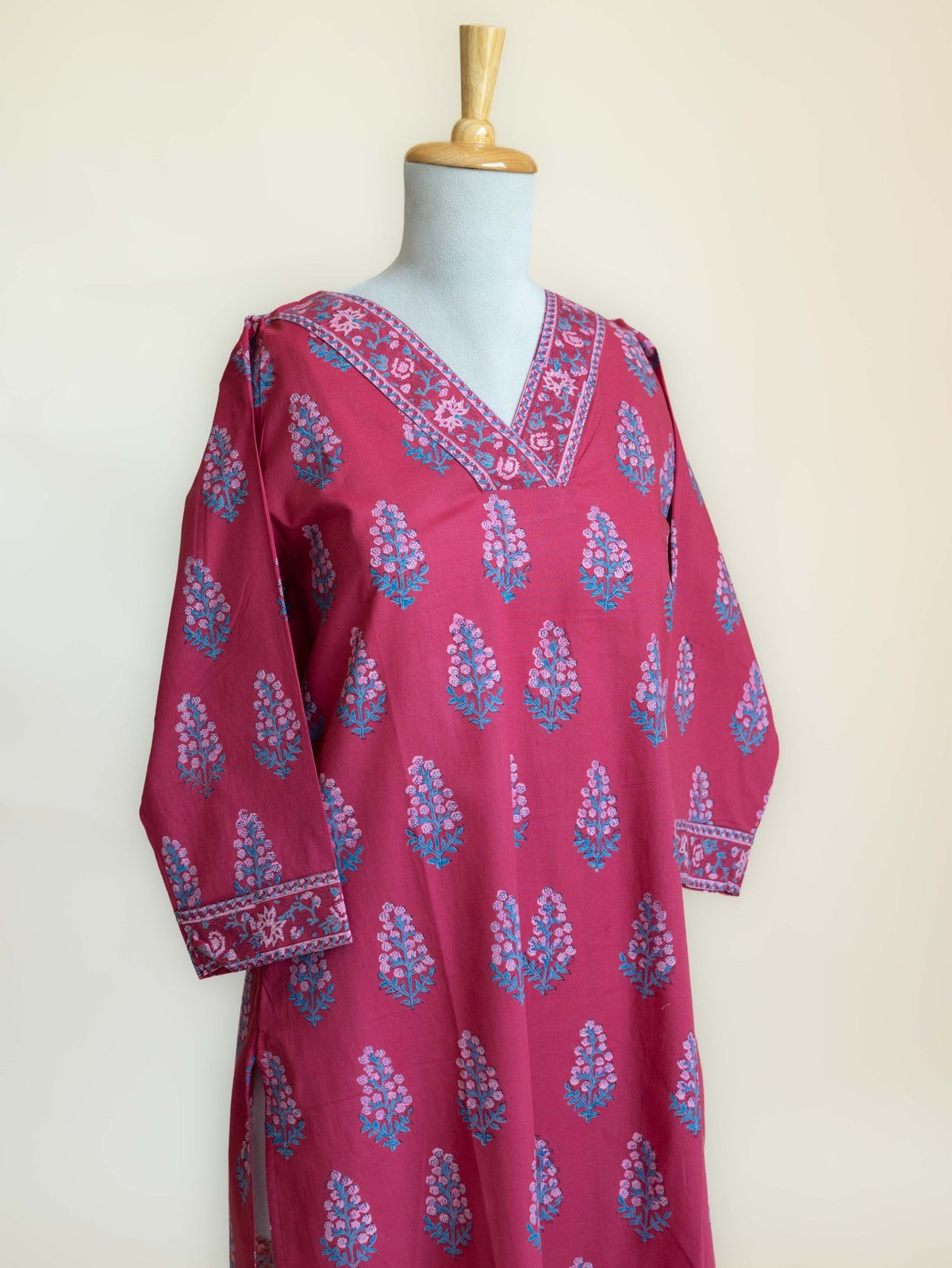 Lyra Cotton Block Printed Straight Kurta - AINA