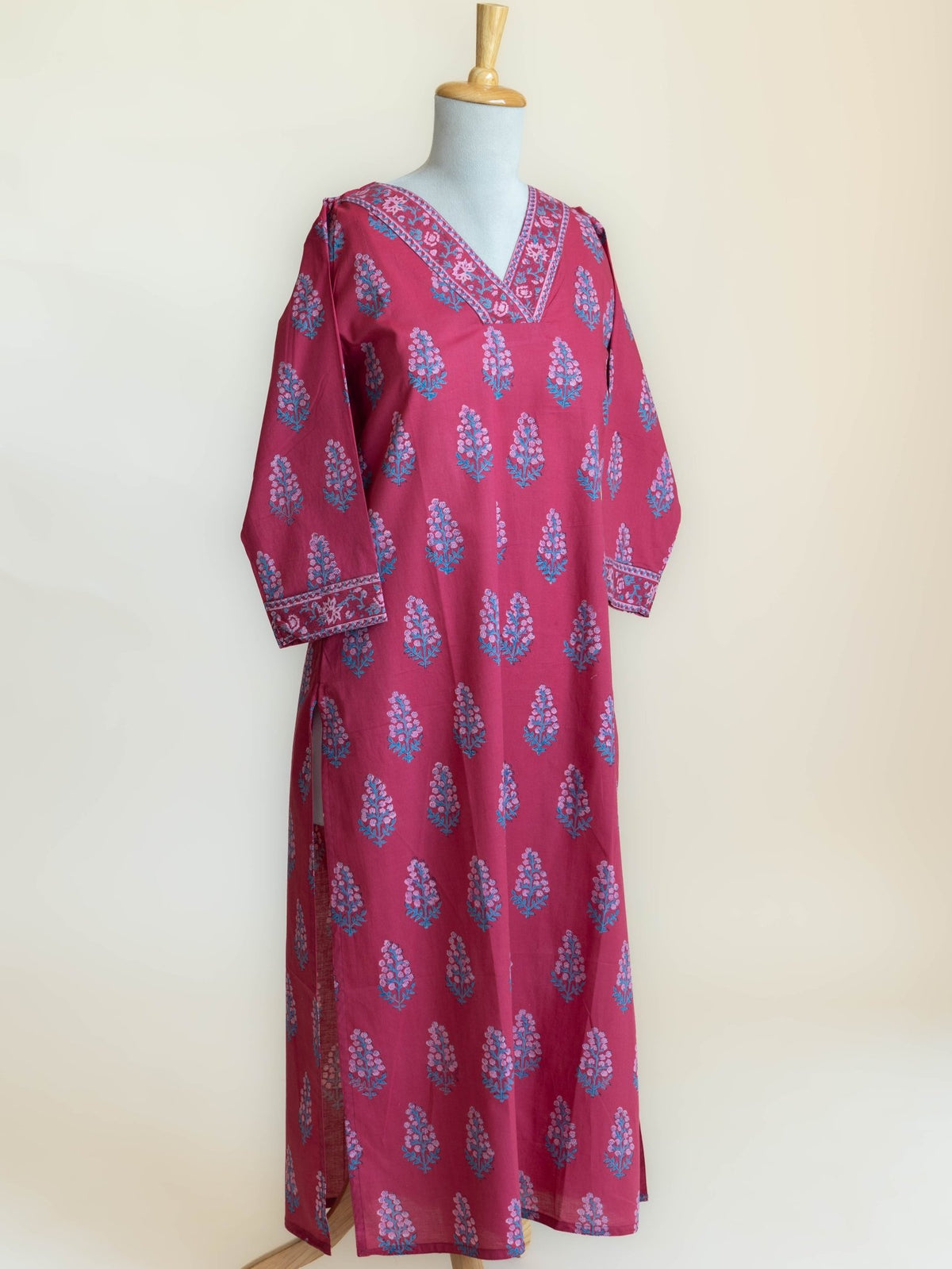 Lyra Cotton Block Printed Straight Kurta - AINA