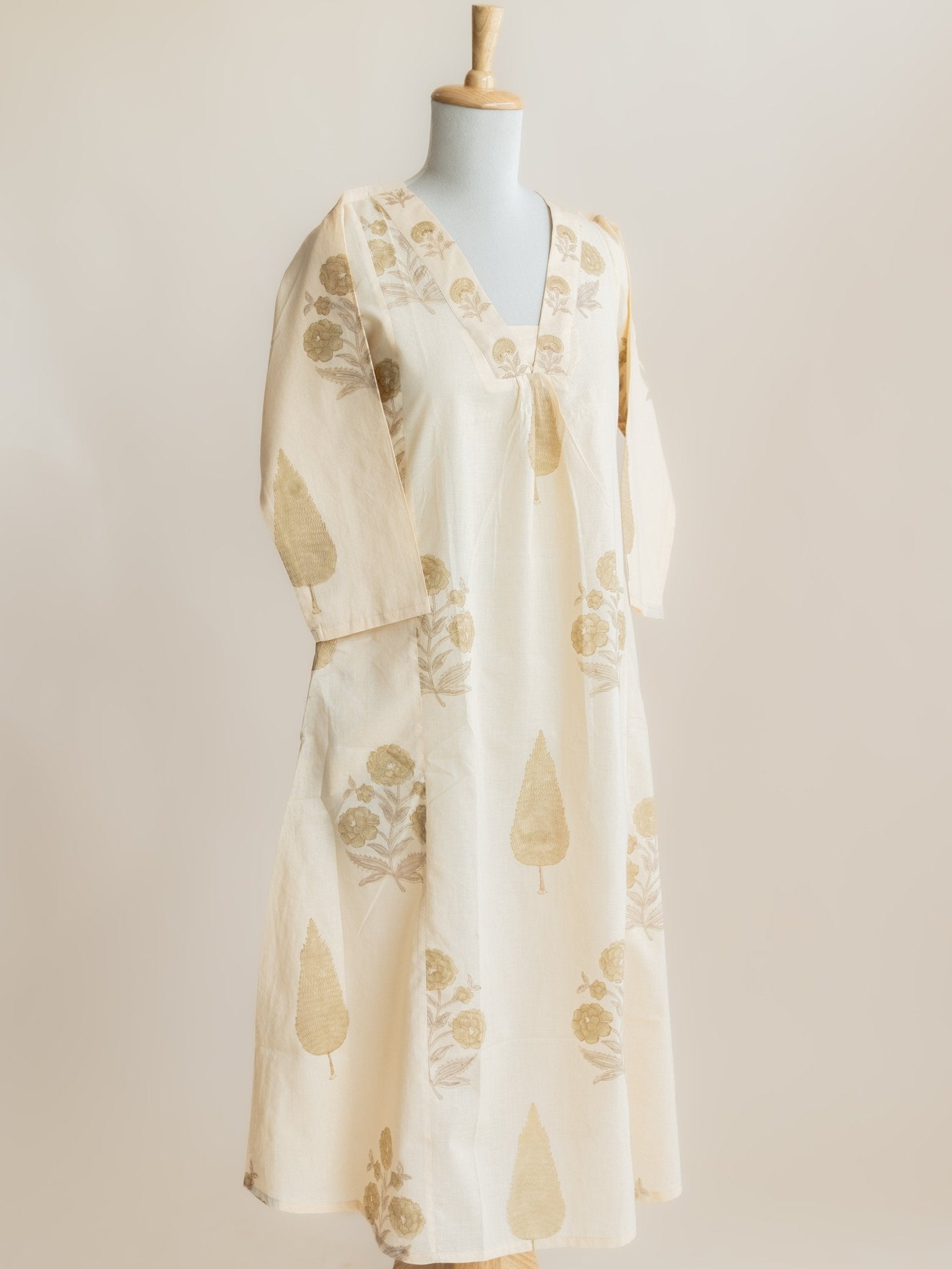 Madiha Cotton Block Printed A Line Kurta - AINA