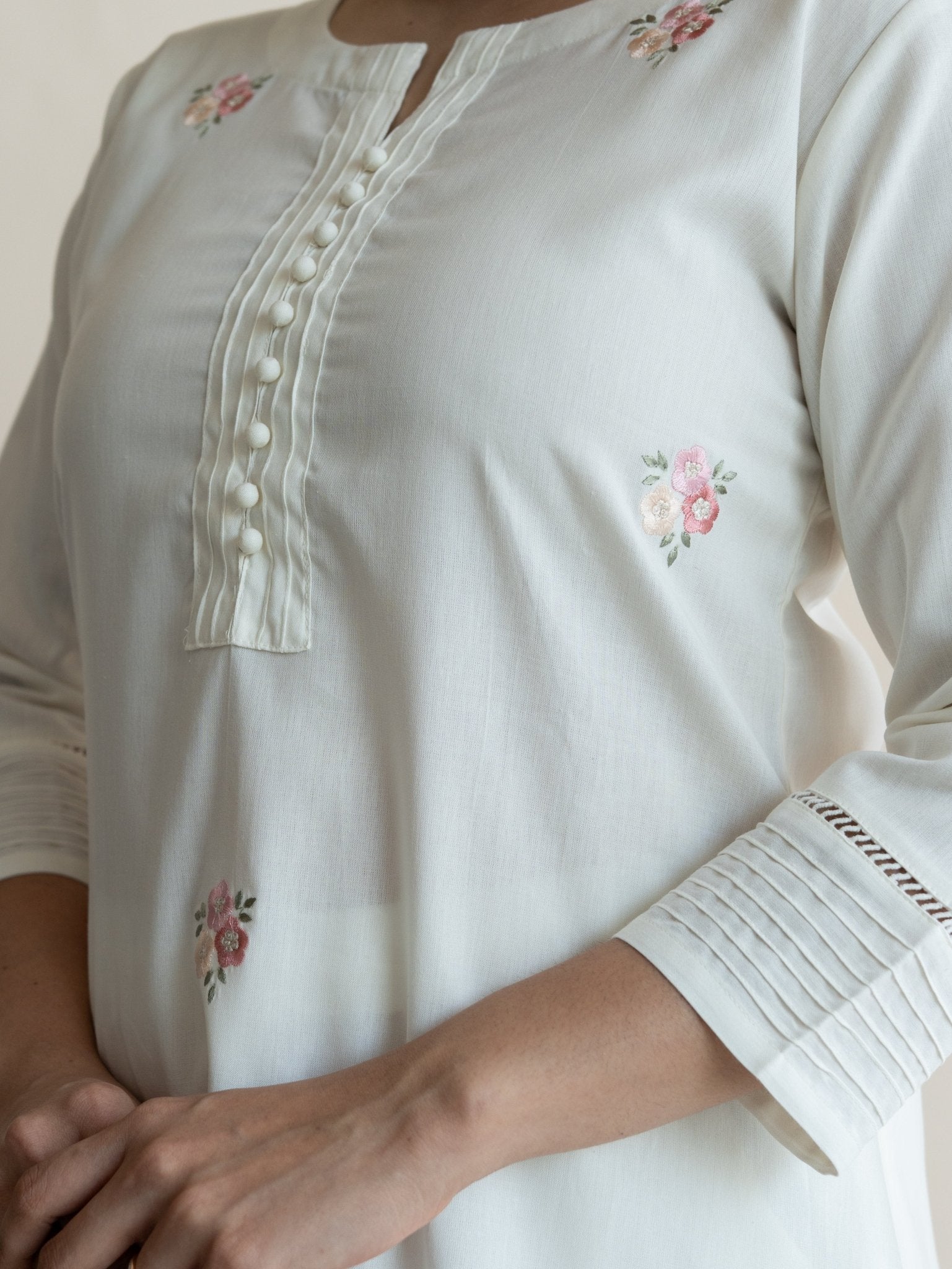 Malha Cotton Embroidered A - Line Kurta - AINA