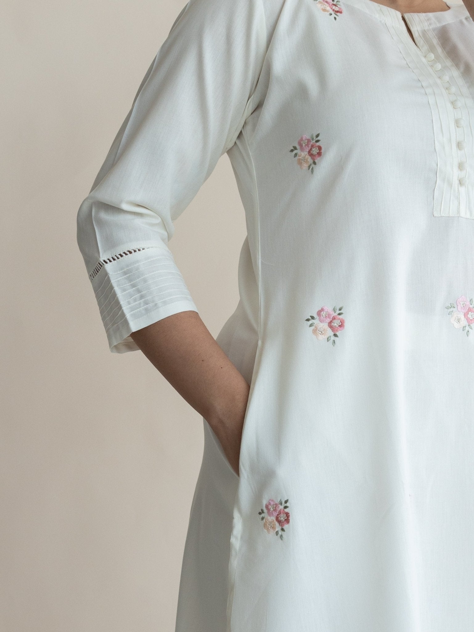 Malha Cotton Embroidered A - Line Kurta - AINA