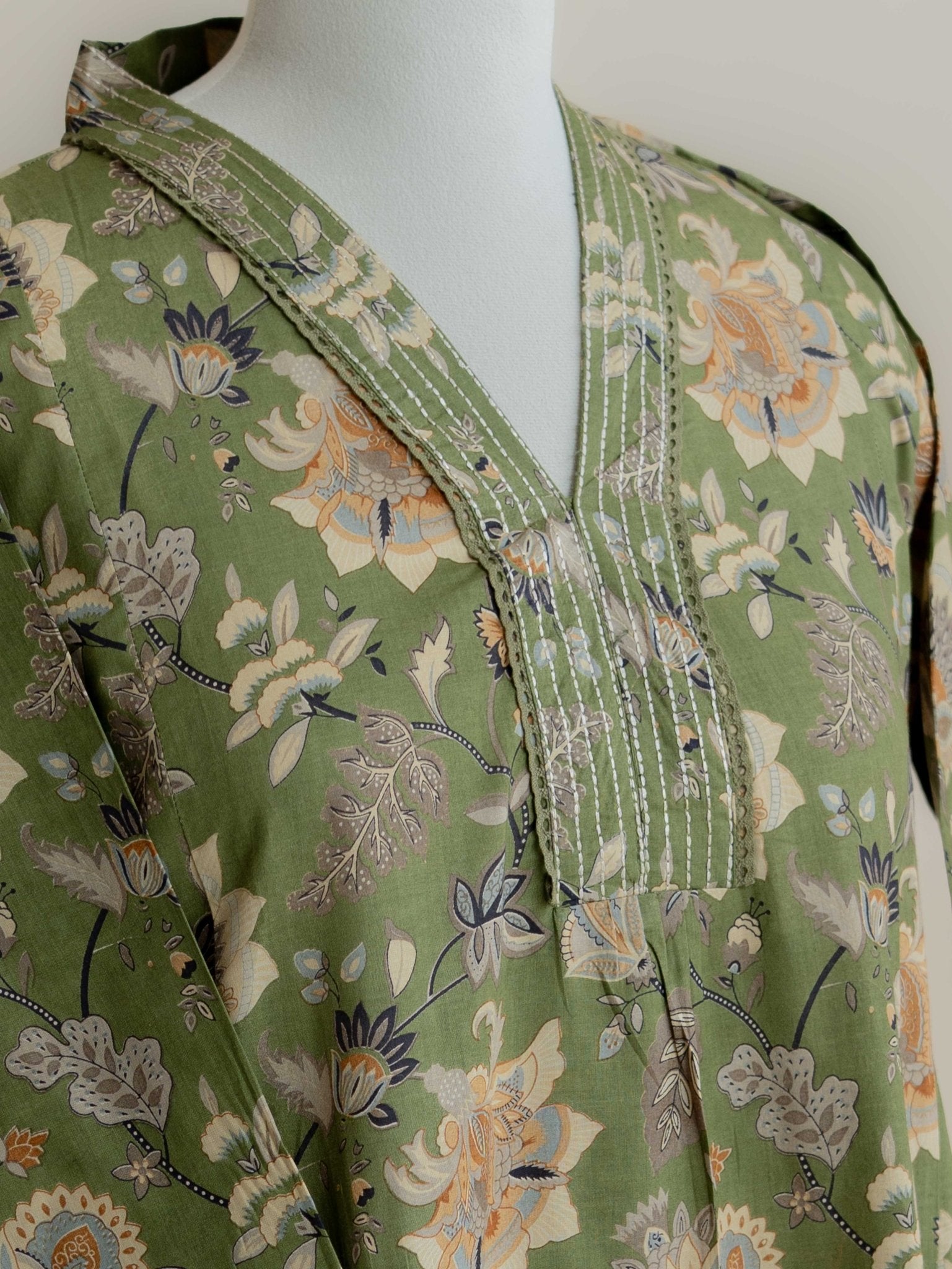 Manhitha Cotton Block Printed A Line Kurta - AINA