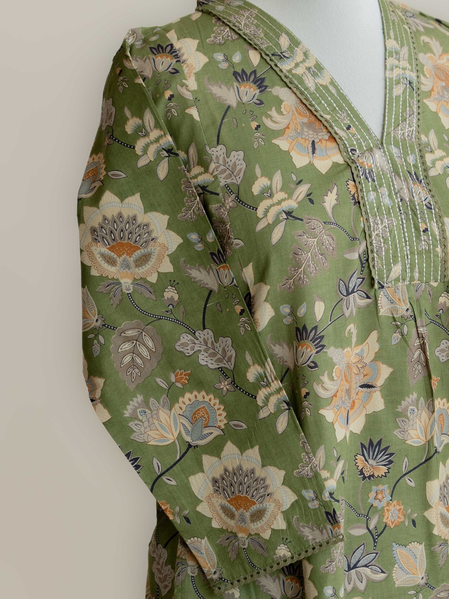 Manhitha Cotton Block Printed A Line Kurta - AINA