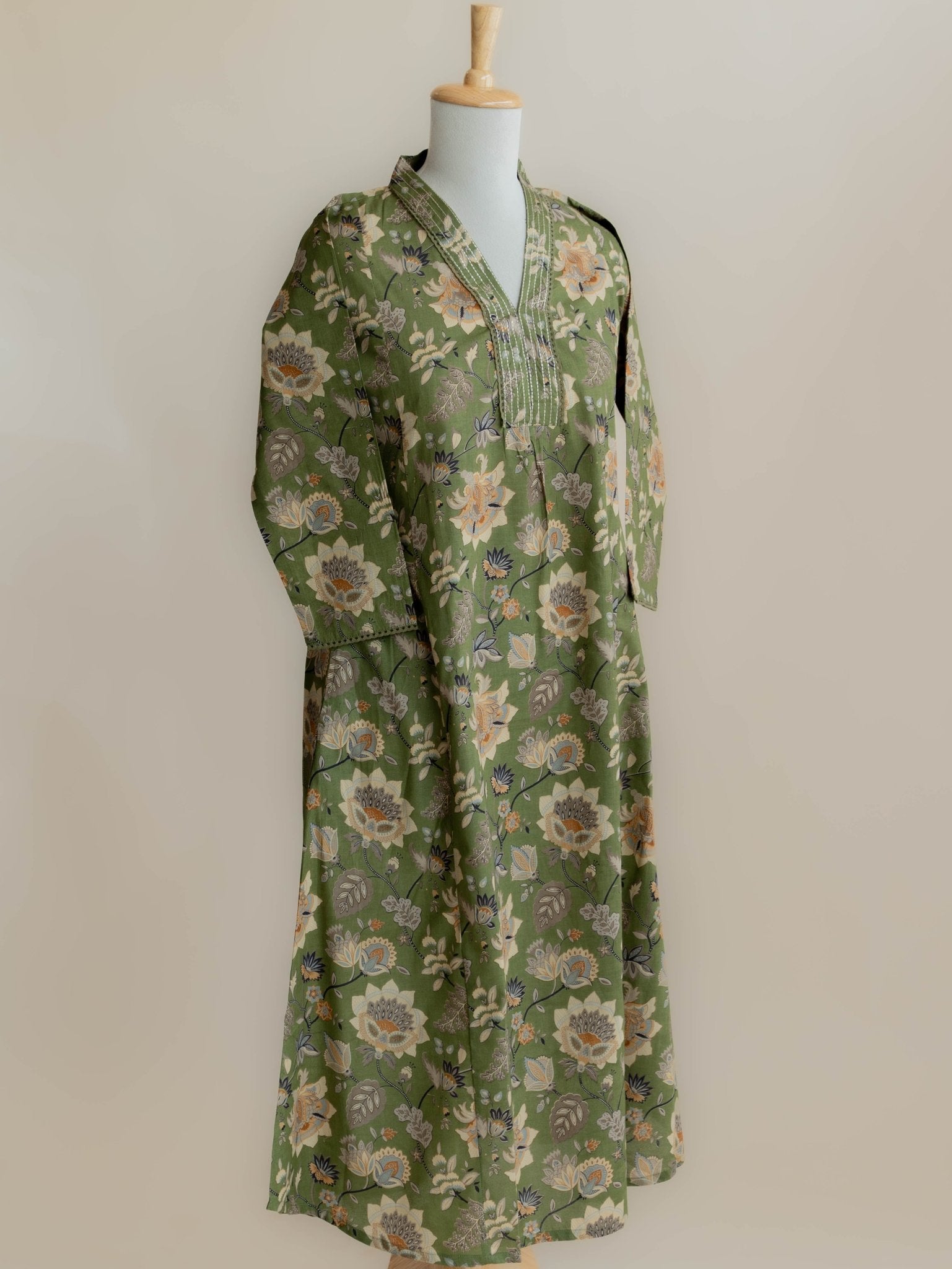 Manhitha Cotton Block Printed A Line Kurta - AINA