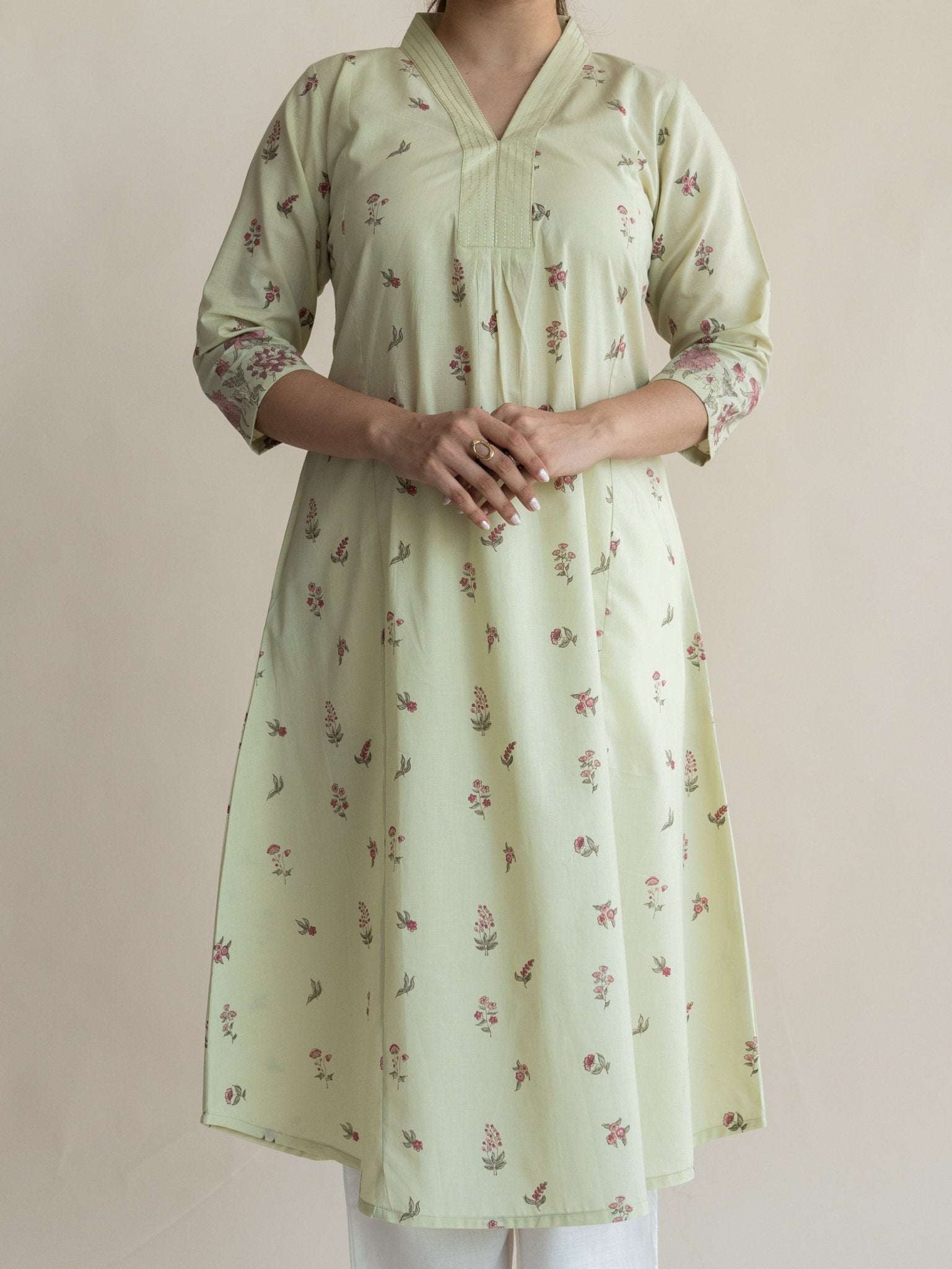Mansha Cotton Block Printed A - Line Kurta - AINA