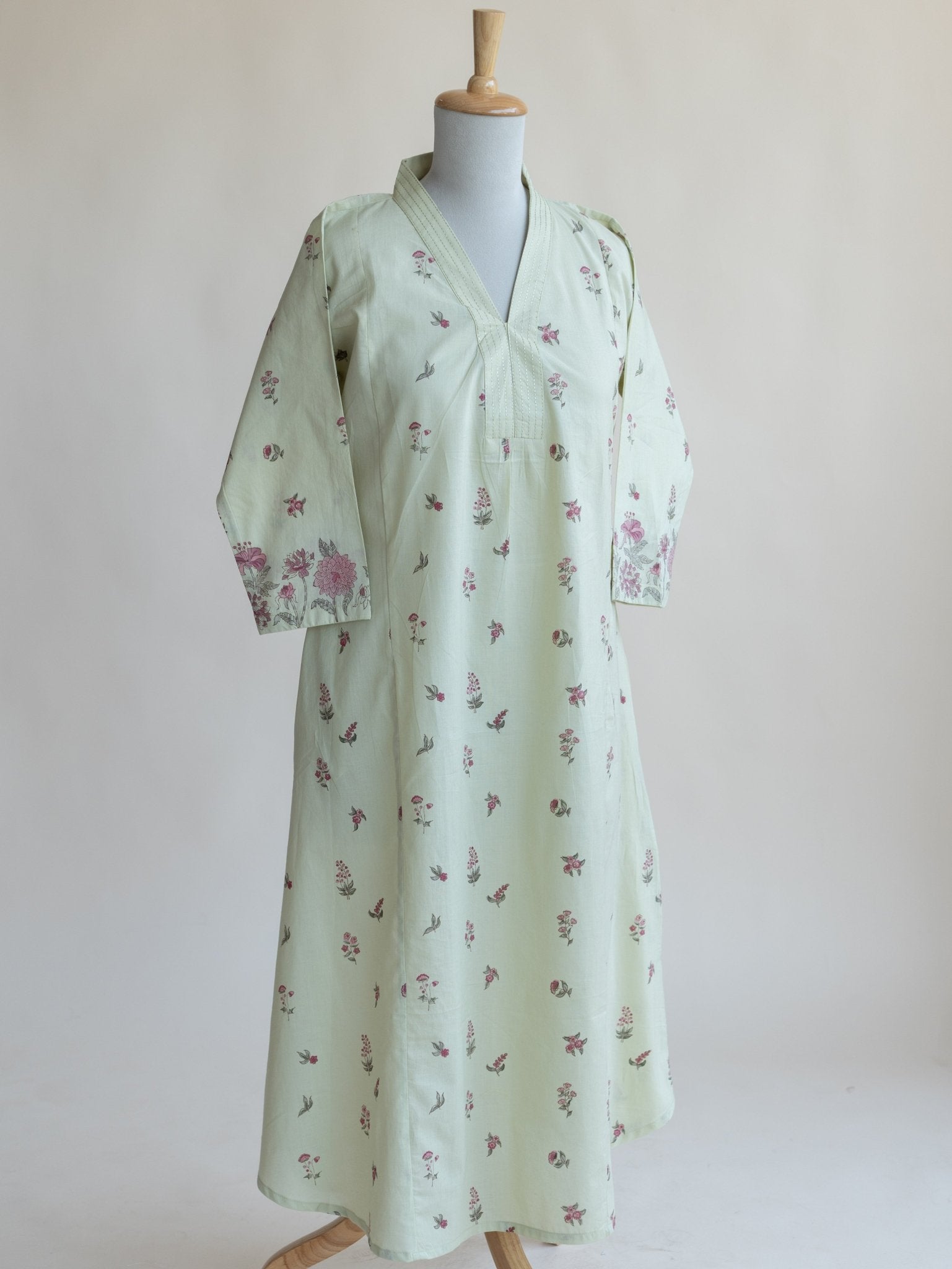 Mansha Cotton Block Printed A - Line Kurta - AINA