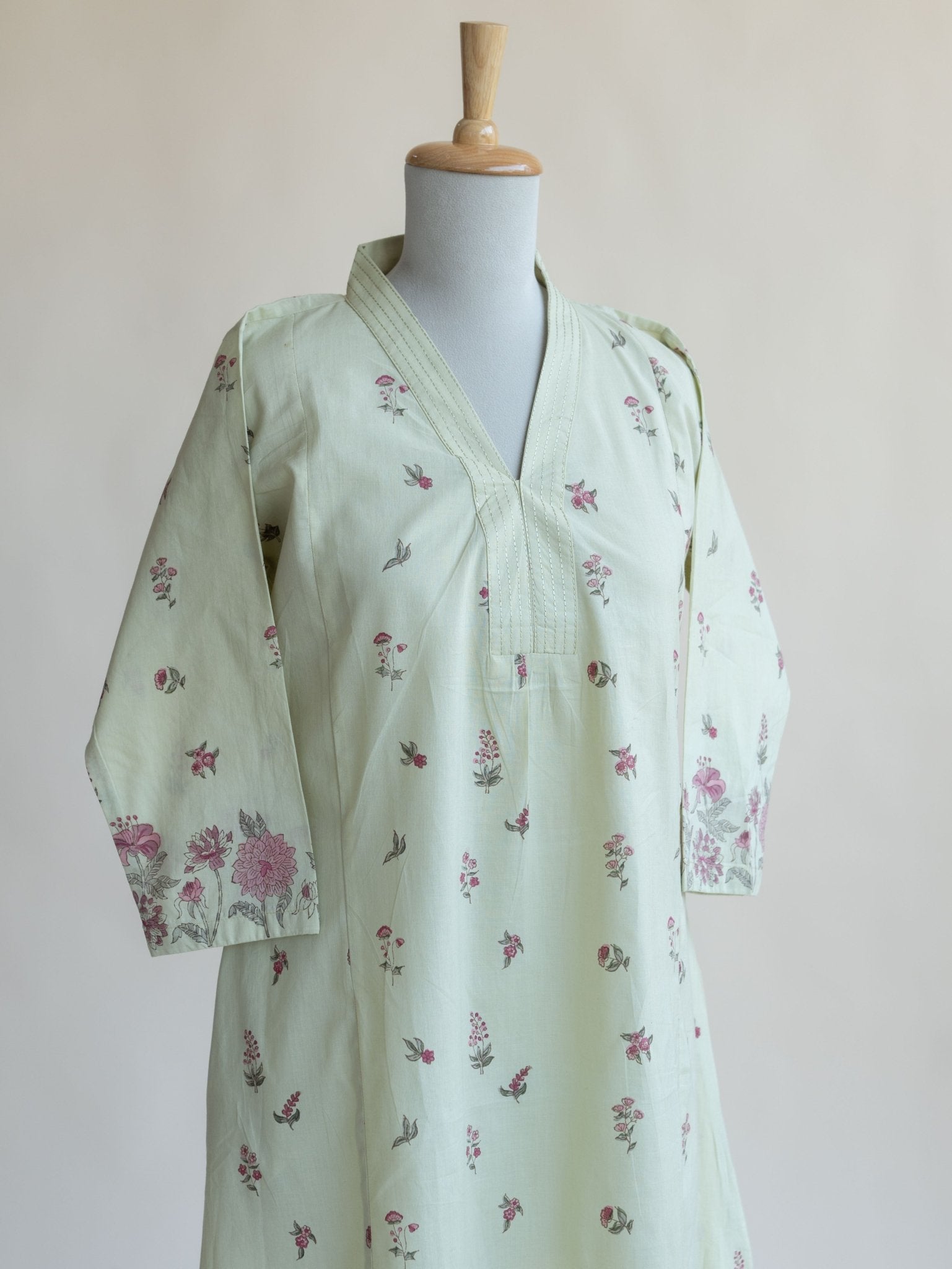 Mansha Cotton Block Printed A - Line Kurta - AINA