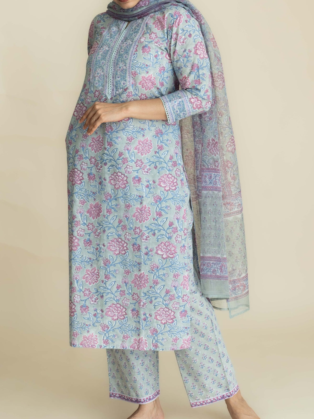 Manvi Cotton Block Printed Straight Suit Set - AINA