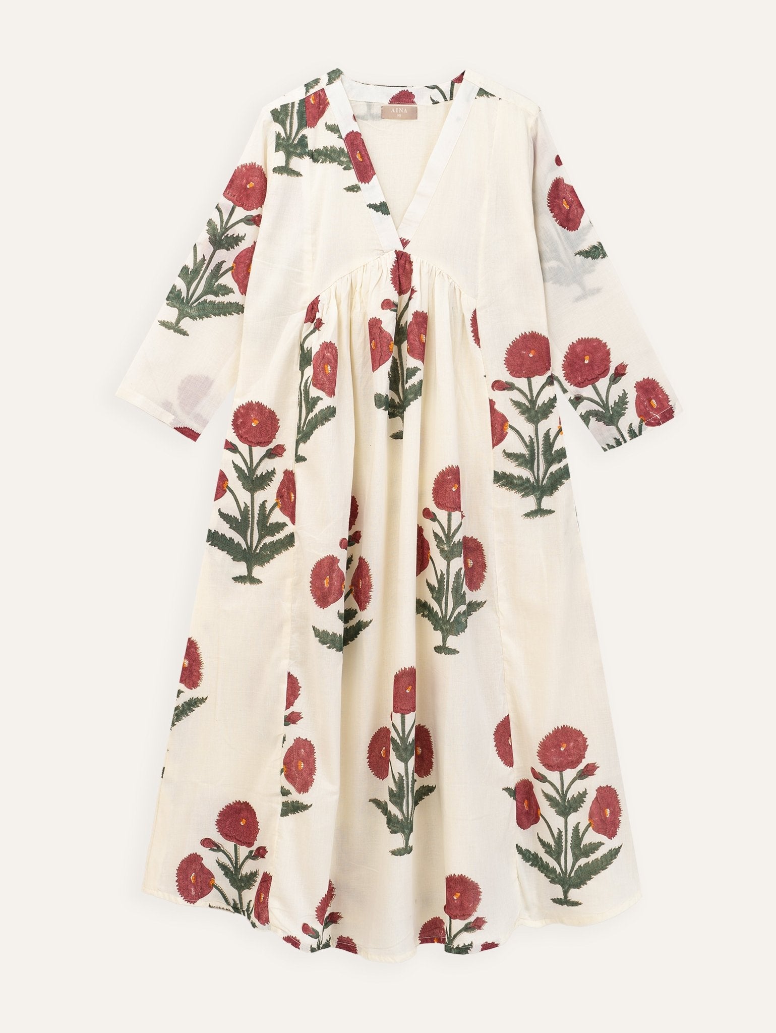 Melissa Mul Cotton Block Printed A - Line Kurta - AINA