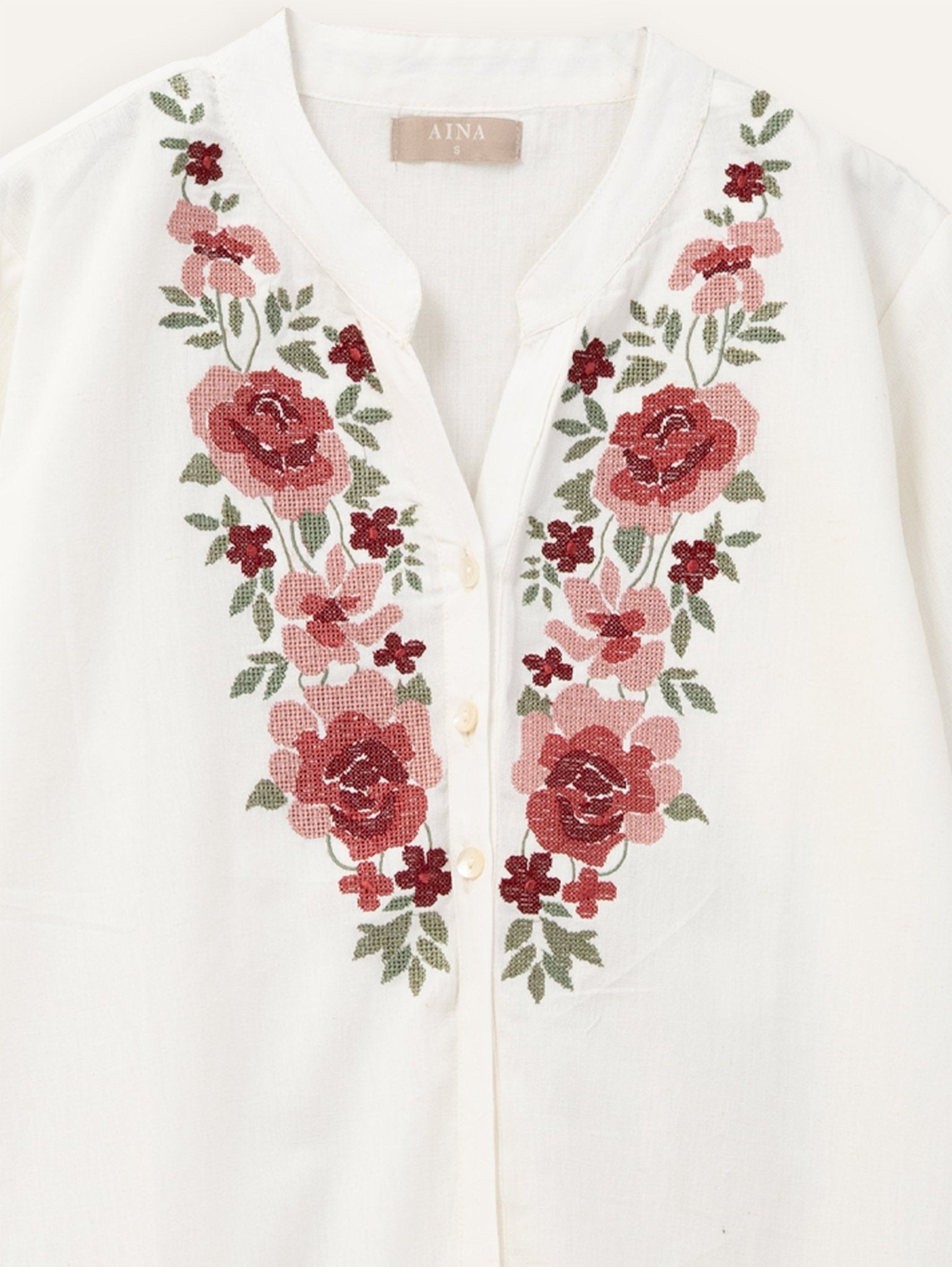 Midhuna Cotton Flax Embroidered A - Line Kurta - AINA