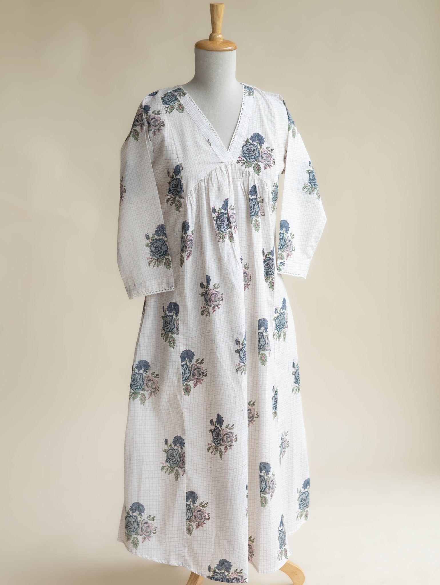 Mirza Cotton Block Printed A-Line Kurta - AINA