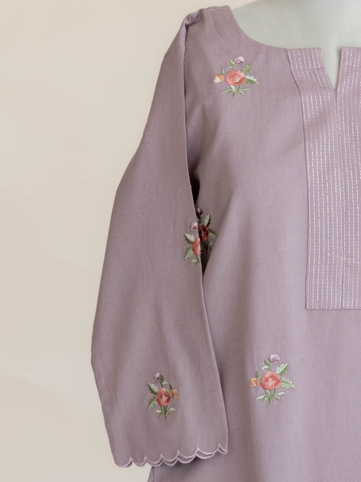 Mishal Cotton Flax Embroidered Straight Kurta - AINA
