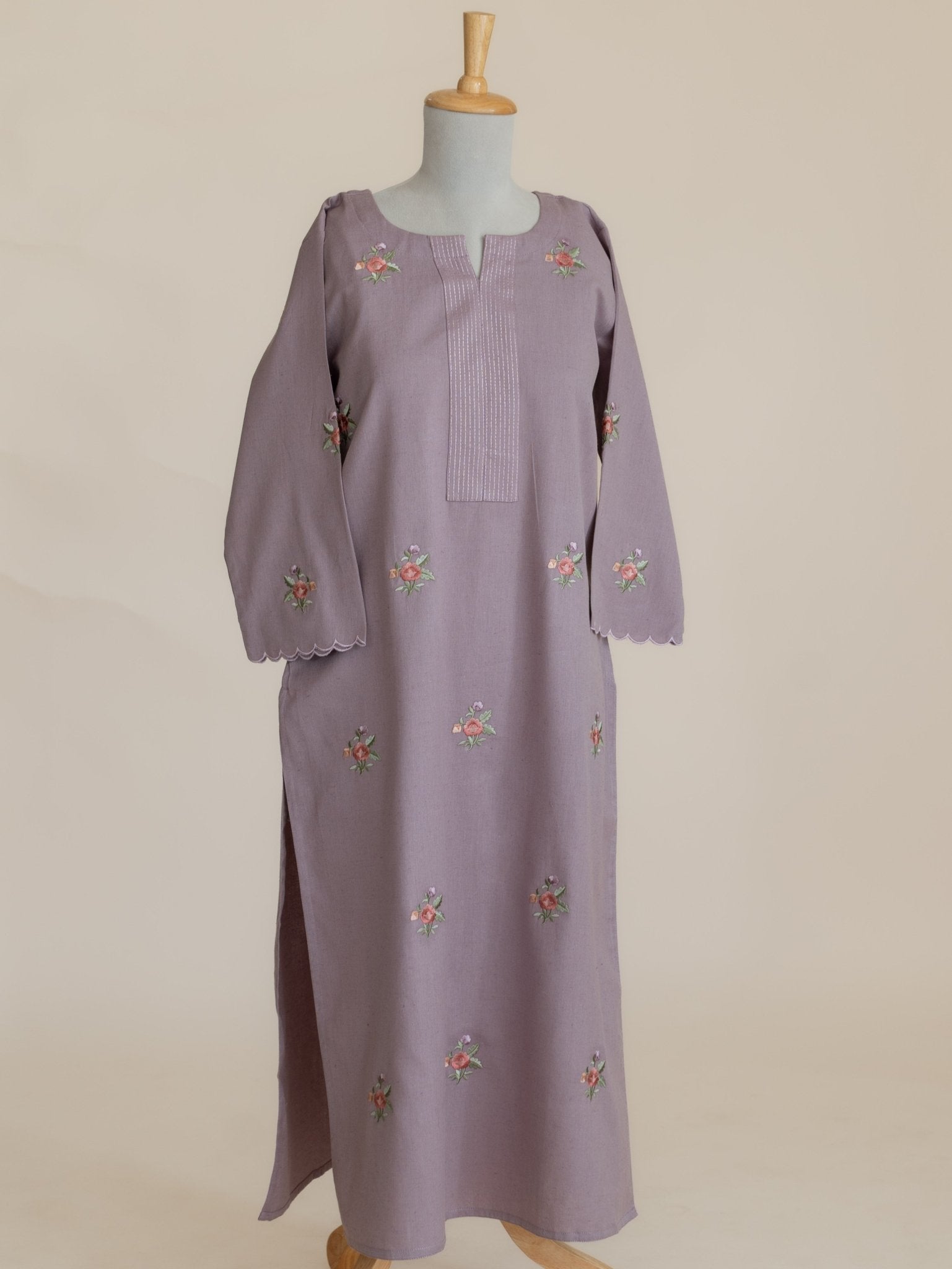 Mishal Cotton Flax Embroidered Straight Kurta - AINA