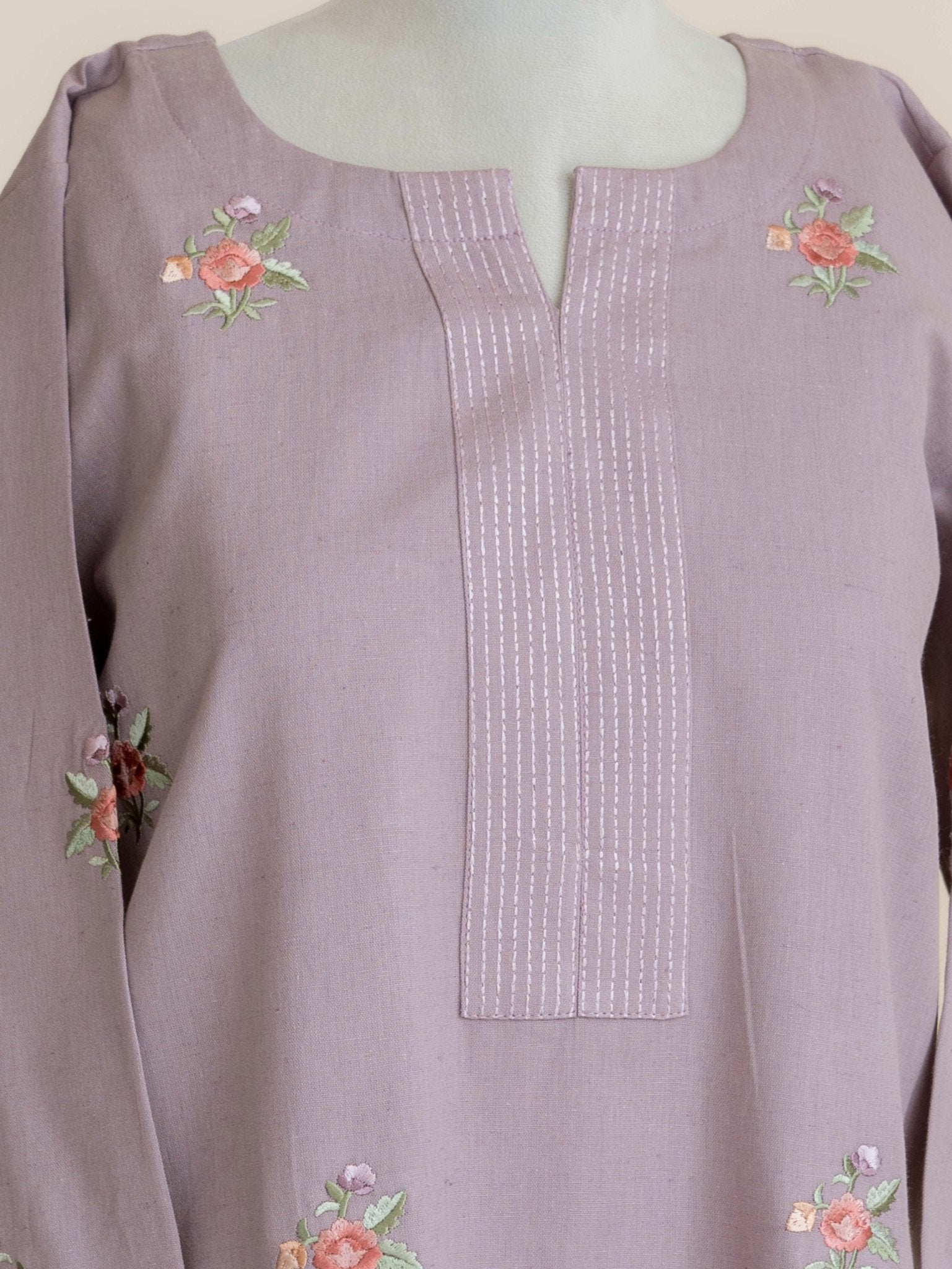 Mishal Cotton Flax Embroidered Straight Kurta - AINA
