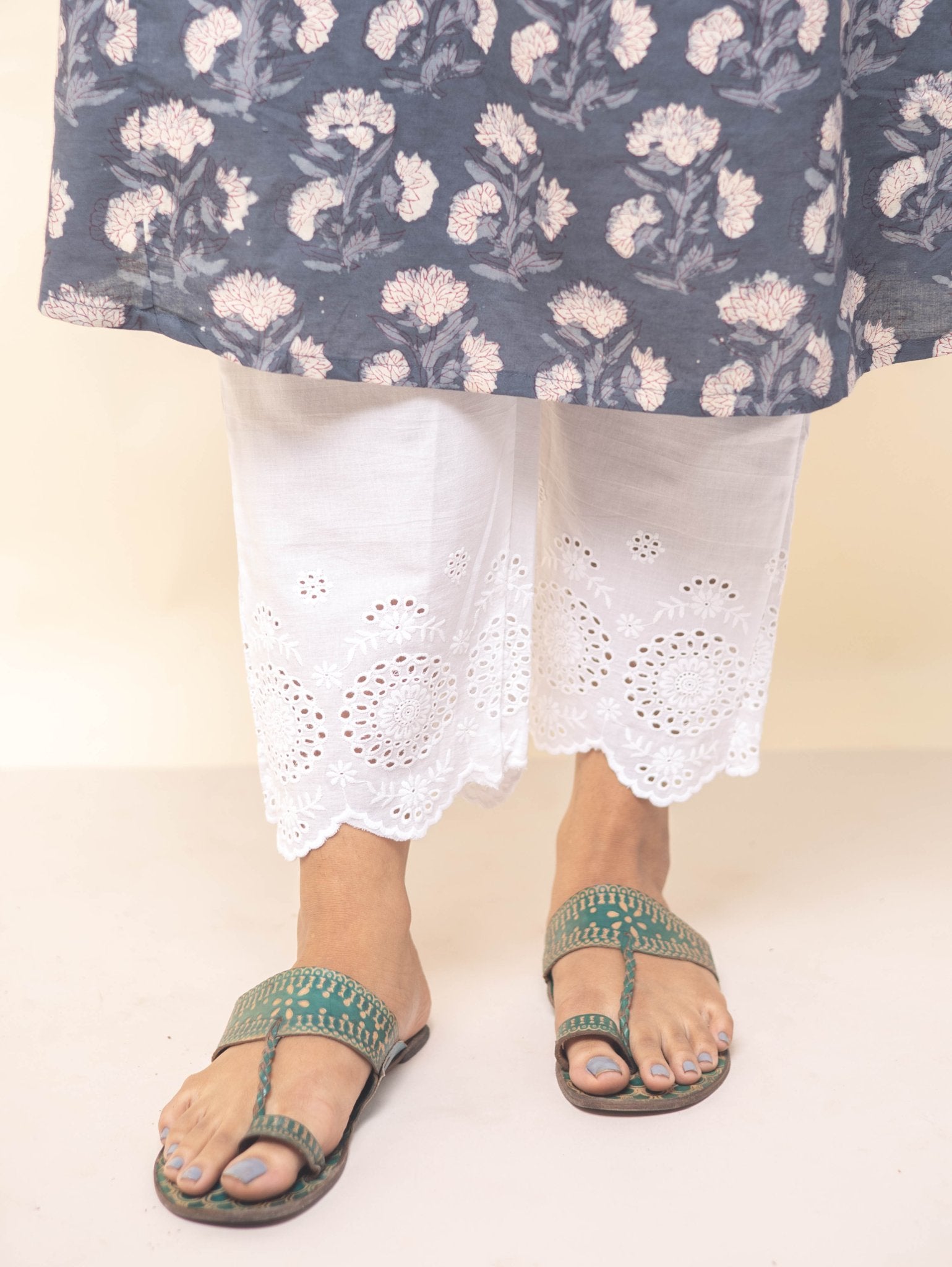 Mizriya Cotton Embroidered Straight Pant - AINA
