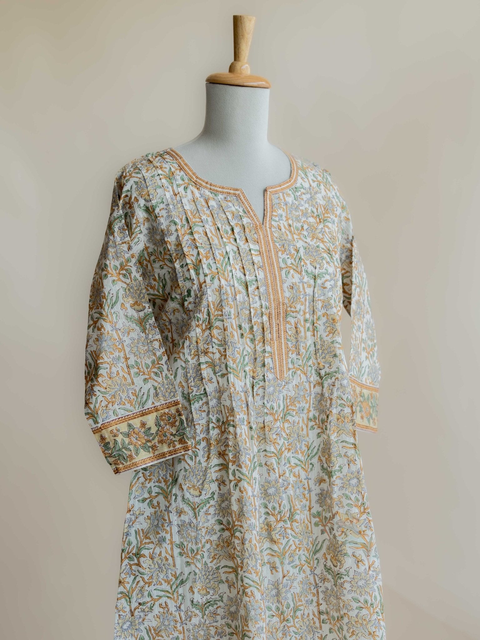 Mrunal Cotton Block Printed A - Line Kurta - AINA