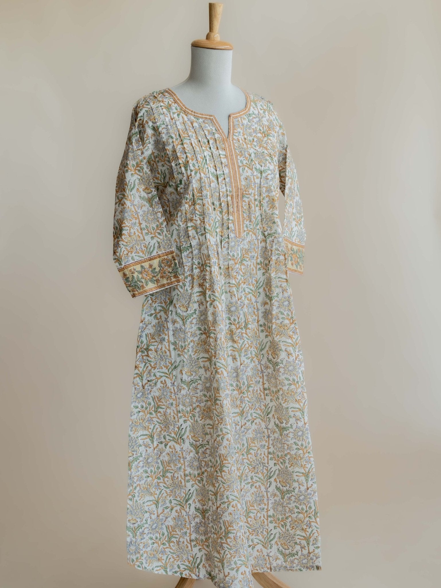 Mrunal Cotton Block Printed A - Line Kurta - AINA