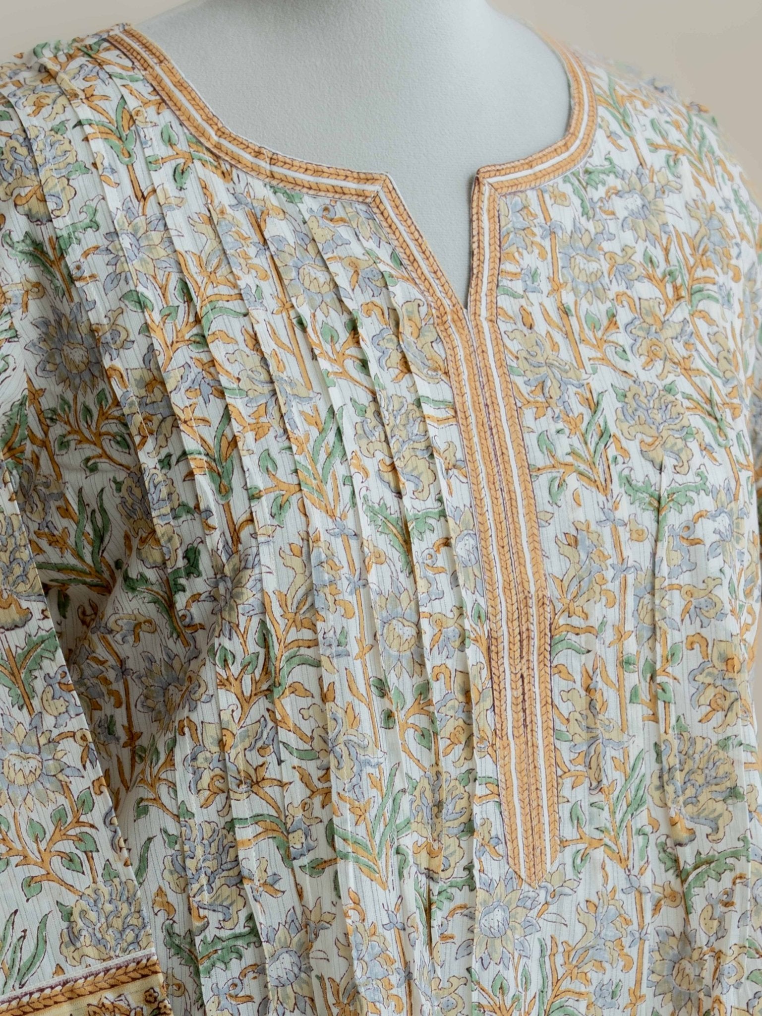 Mrunal Cotton Block Printed A - Line Kurta - AINA