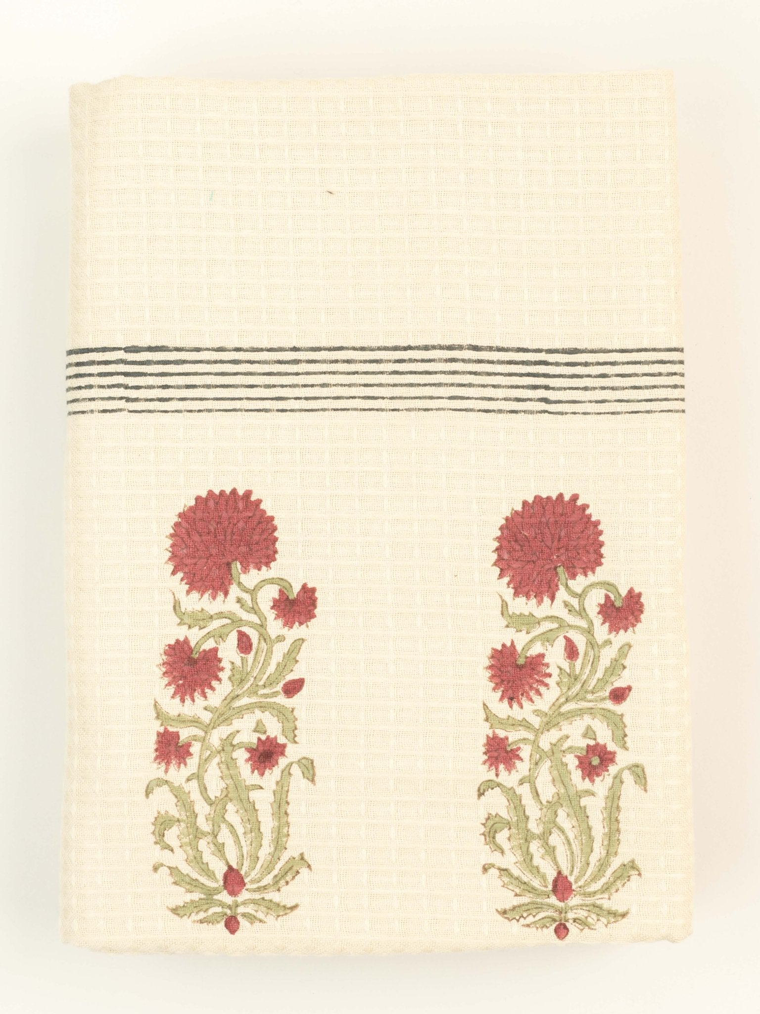 Naaz Cotton Block Printed Honeycomb Bath Towel - AINA