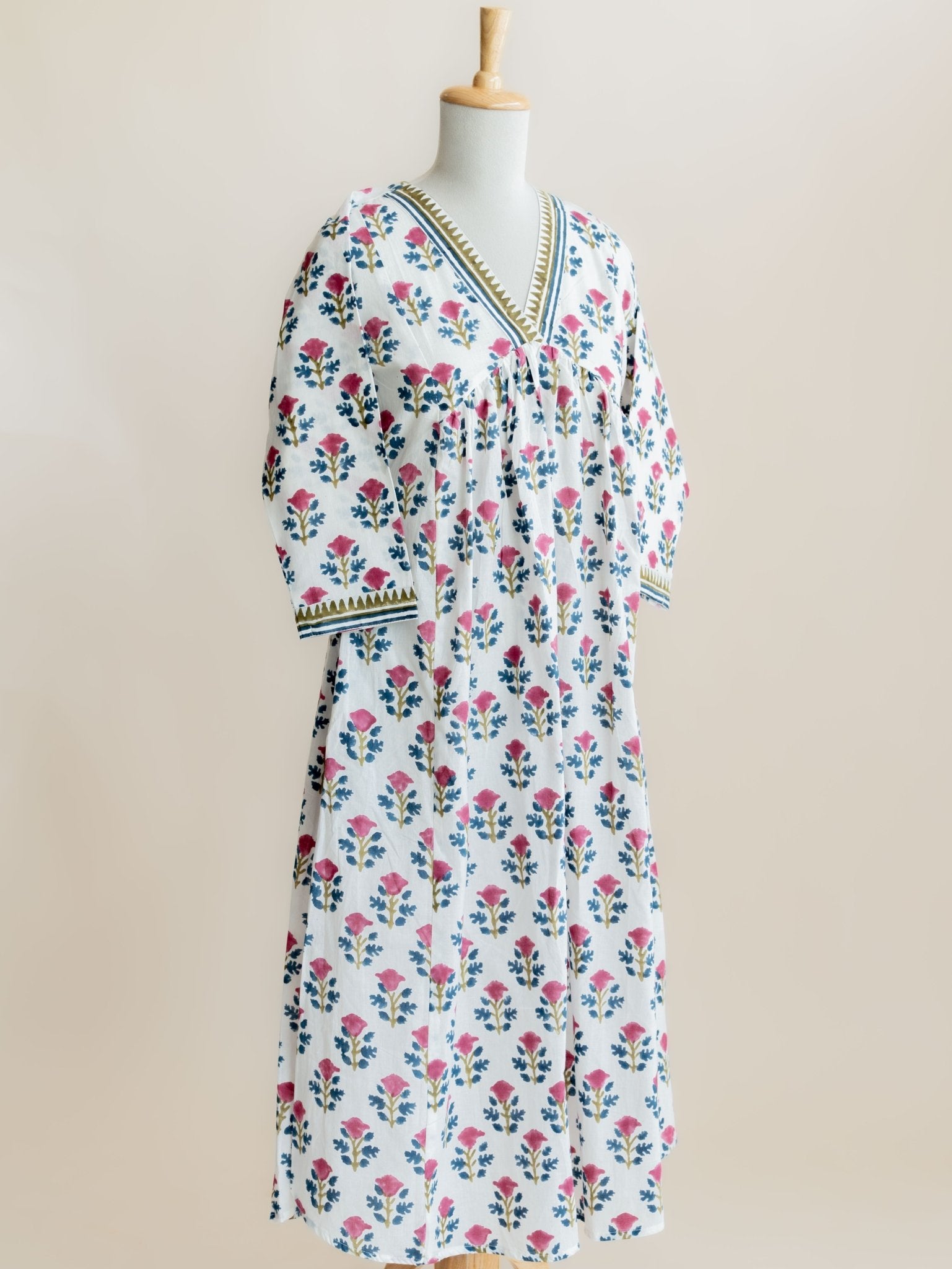 Nada Cotton Block Printed A - Line Kurta - AINA