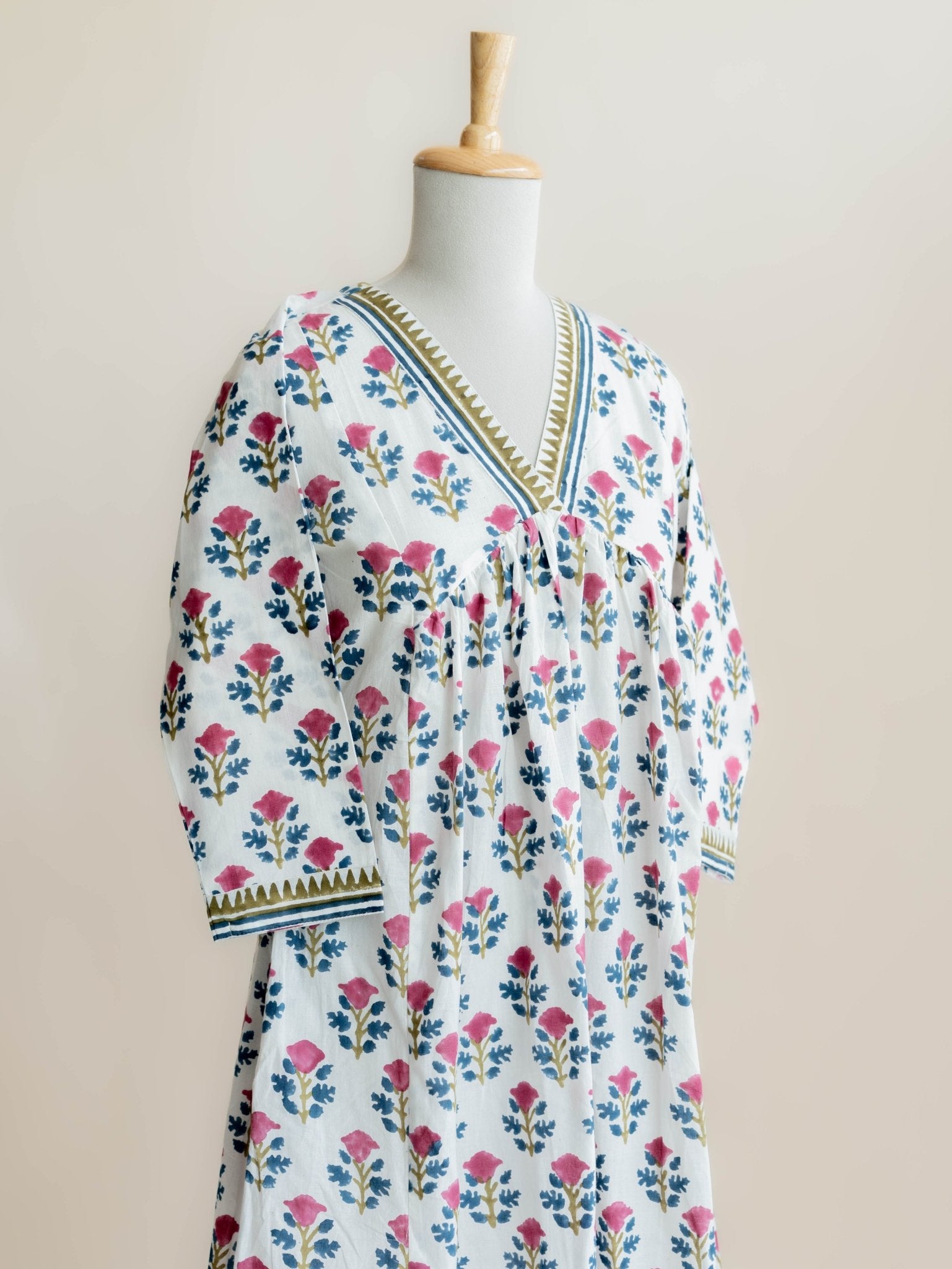 Nada Cotton Block Printed A - Line Kurta - AINA