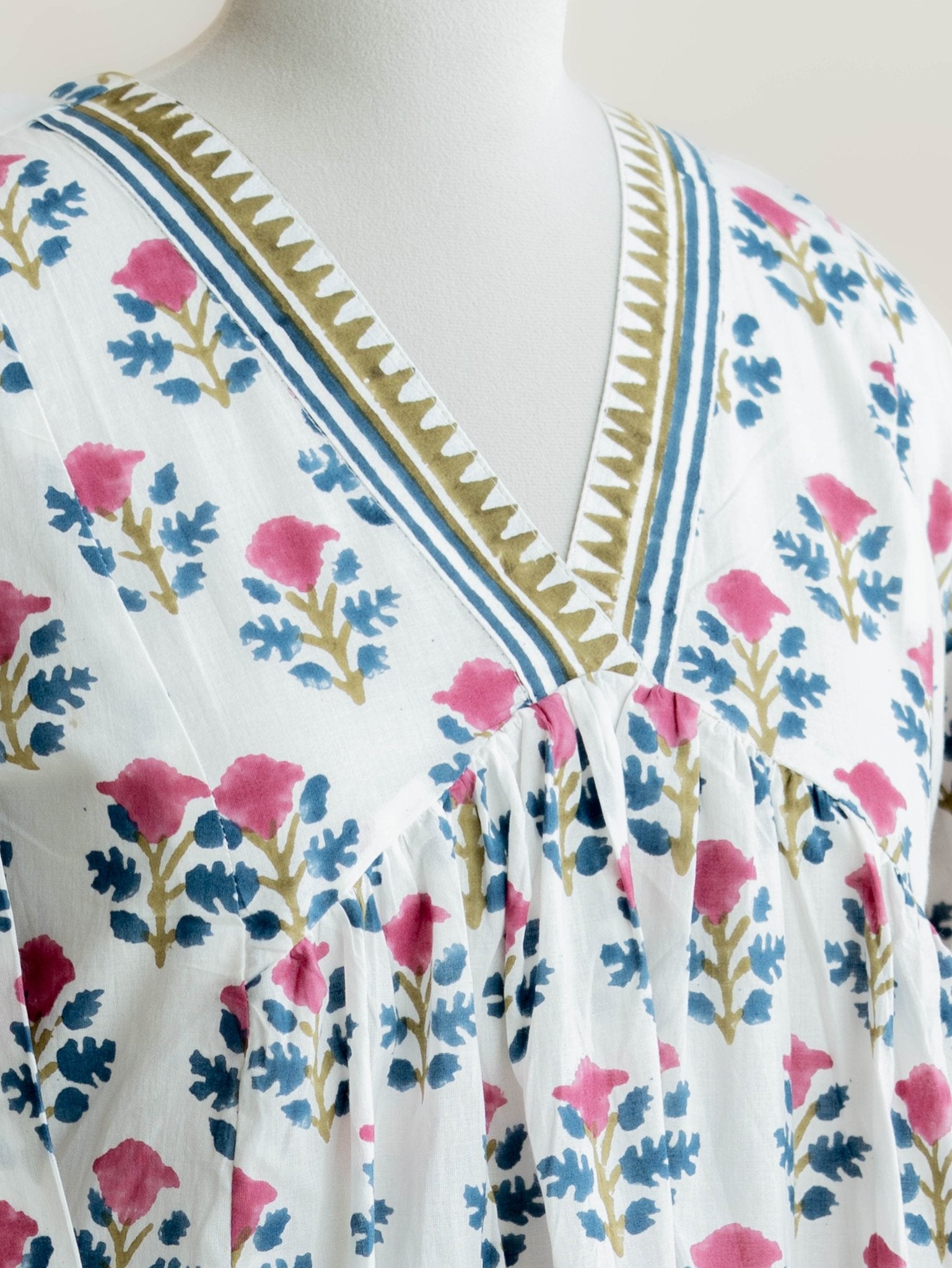 Nada Cotton Block Printed A - Line Kurta - AINA