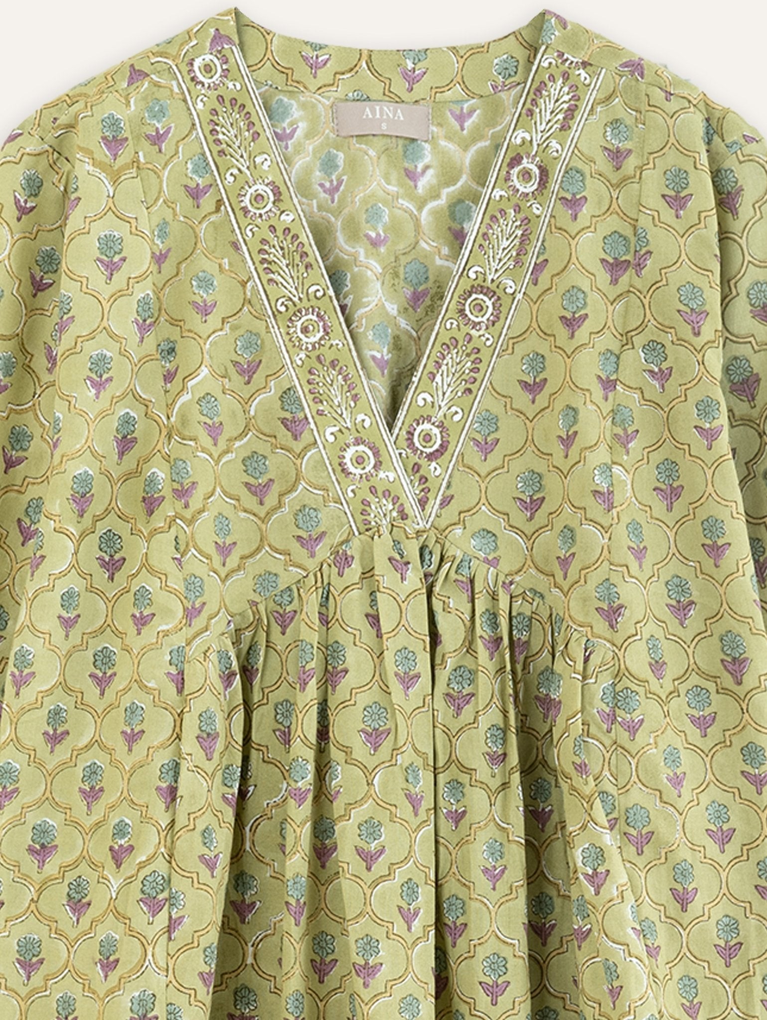 Naisa Cotton Block Printed A - Line Kurta - AINA