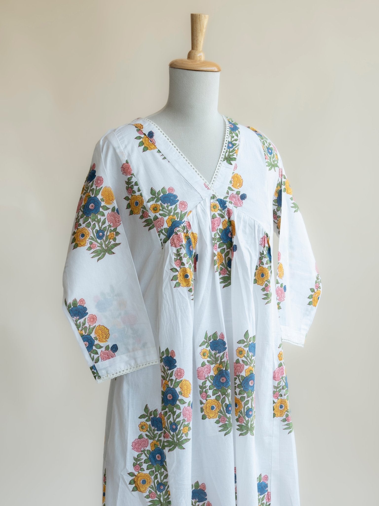 Nandini Cotton Block Printed A Line Kurta - AINA