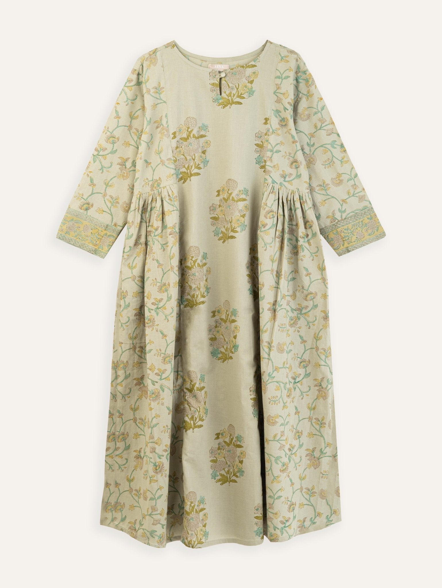 Navaneetha Cotton Block Printed A - Line Kurta - AINA
