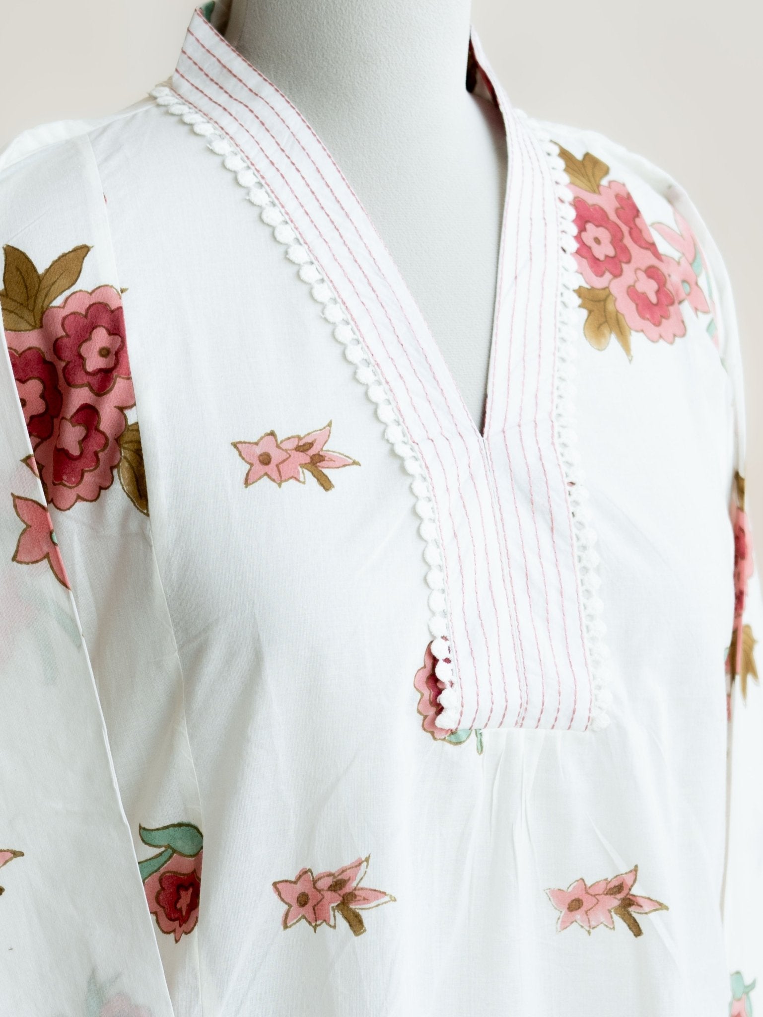 Nayhel Cotton Block Printed A Line Kurta - AINA