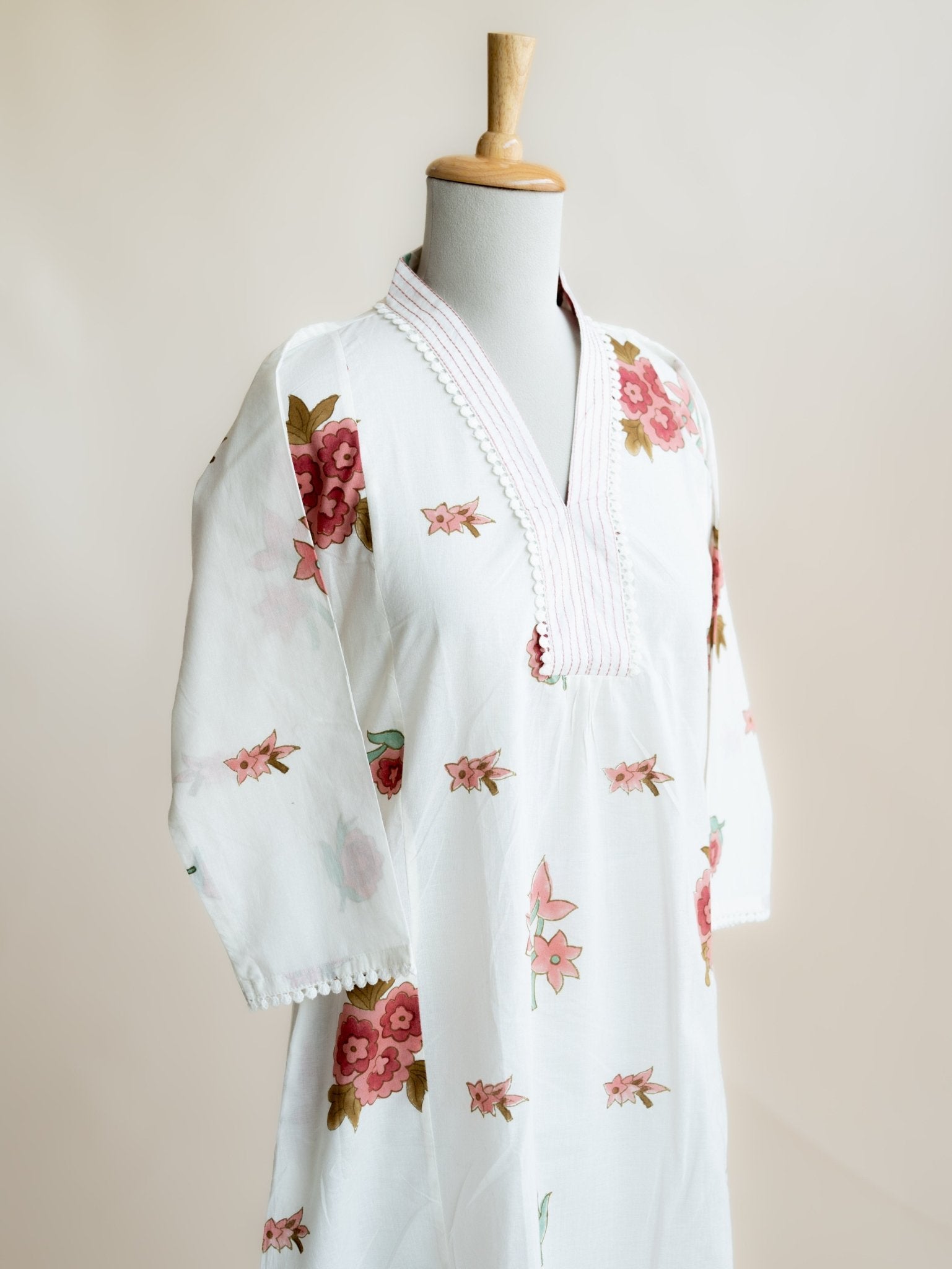 Nayhel Cotton Block Printed A Line Kurta - AINA