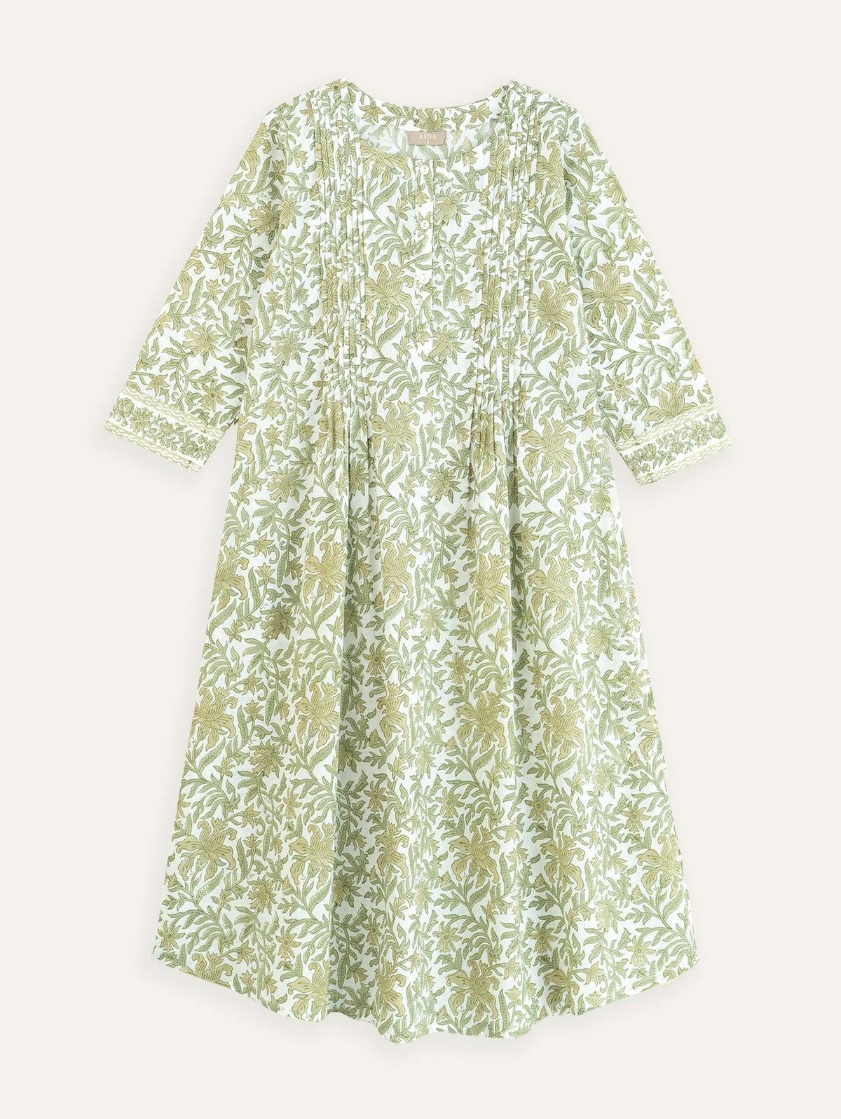 Green - Akola Hand Block Printed Cotton A-Line Long Kurta 15