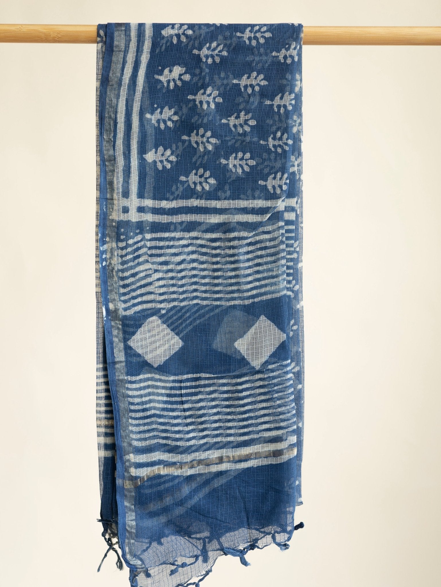 Neel Kota Doria Block Printed Dupatta - AINA