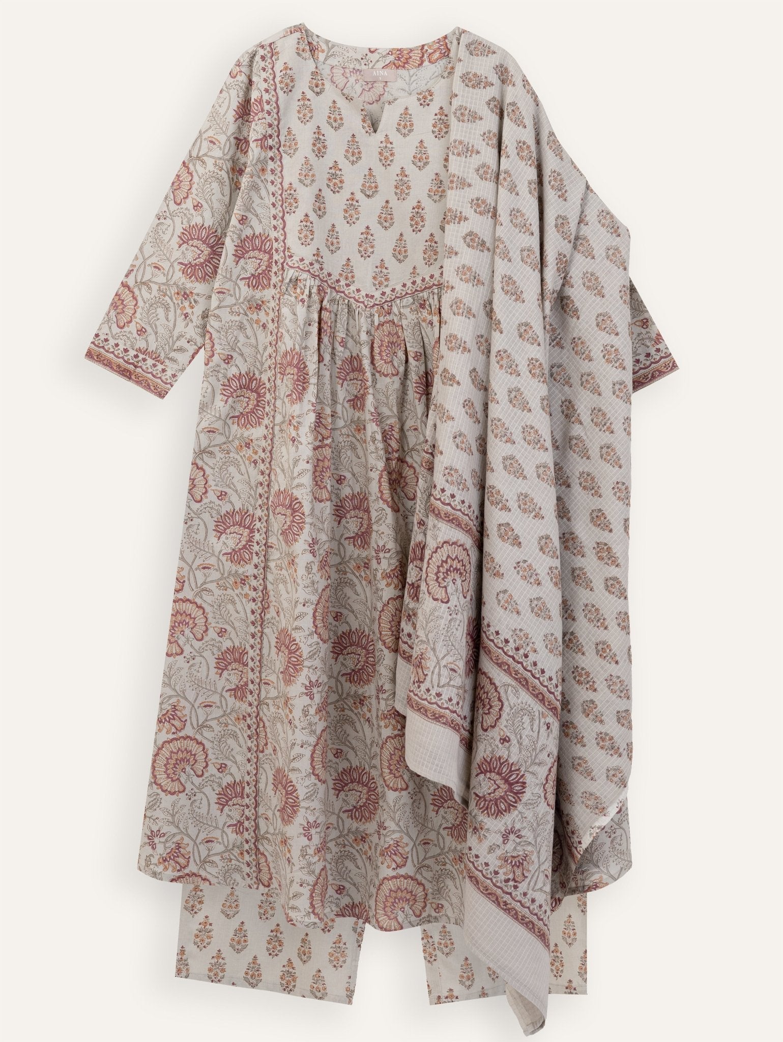 Neha Cotton Block Printed A - Line Suit Set - AINA